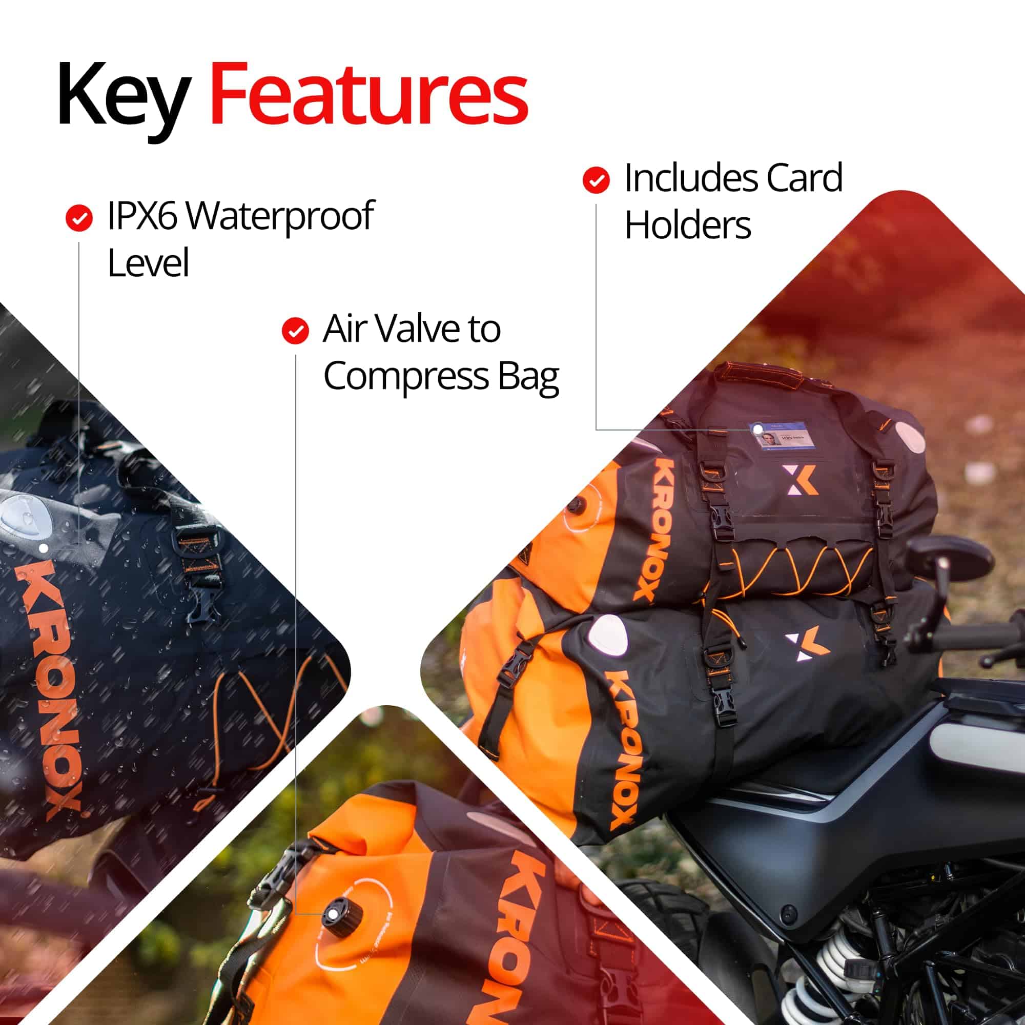 Bolso impermeable para motocicleta KRONOX, 40L Negro - - Imagen 8