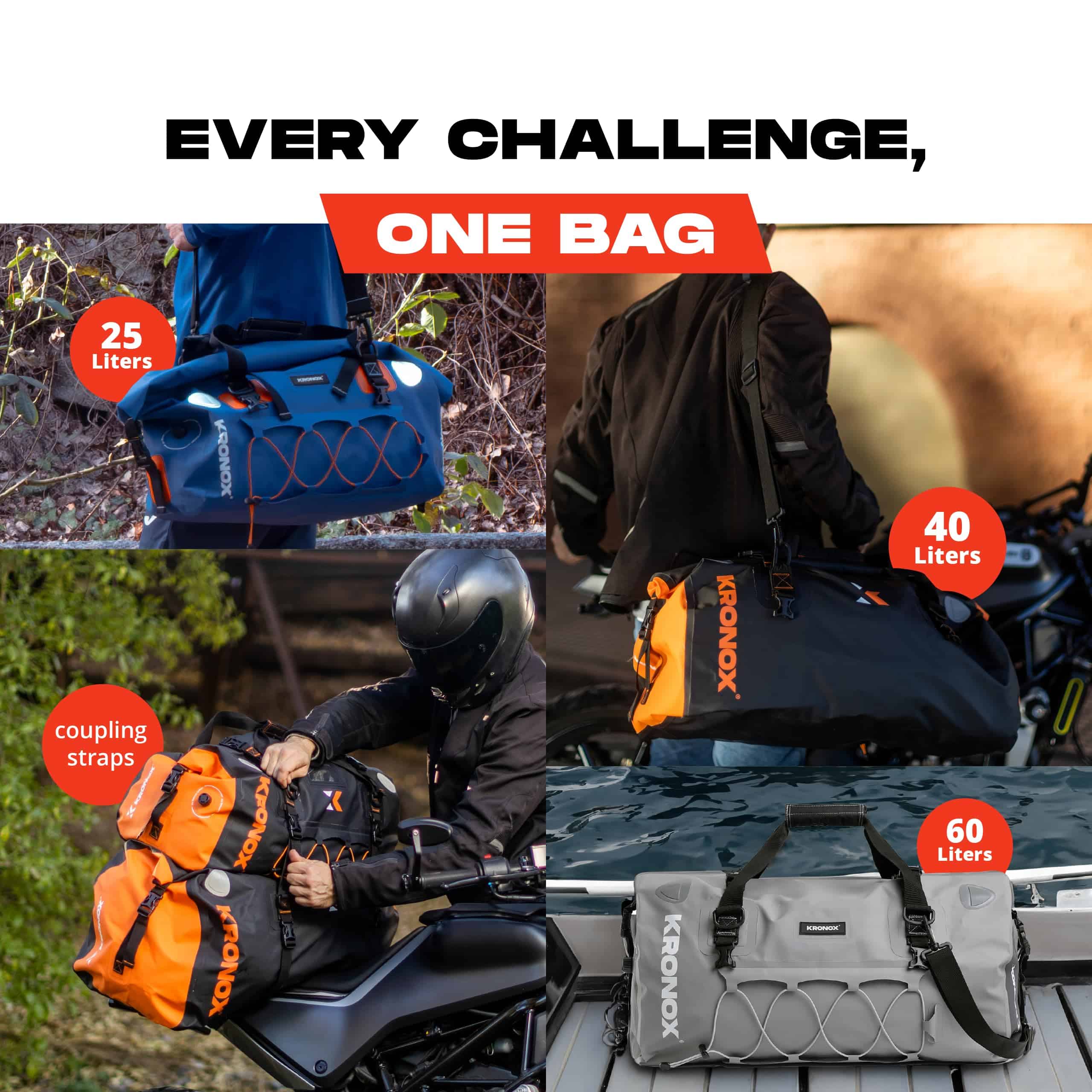 Bolso de Moto KRONOX Impermeable, 60L Gris - Duradero - Imagen 3