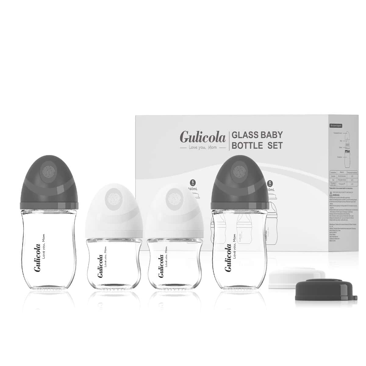 Set de 4 Biberones de Vidrio Natural Gulicola para Bebés,