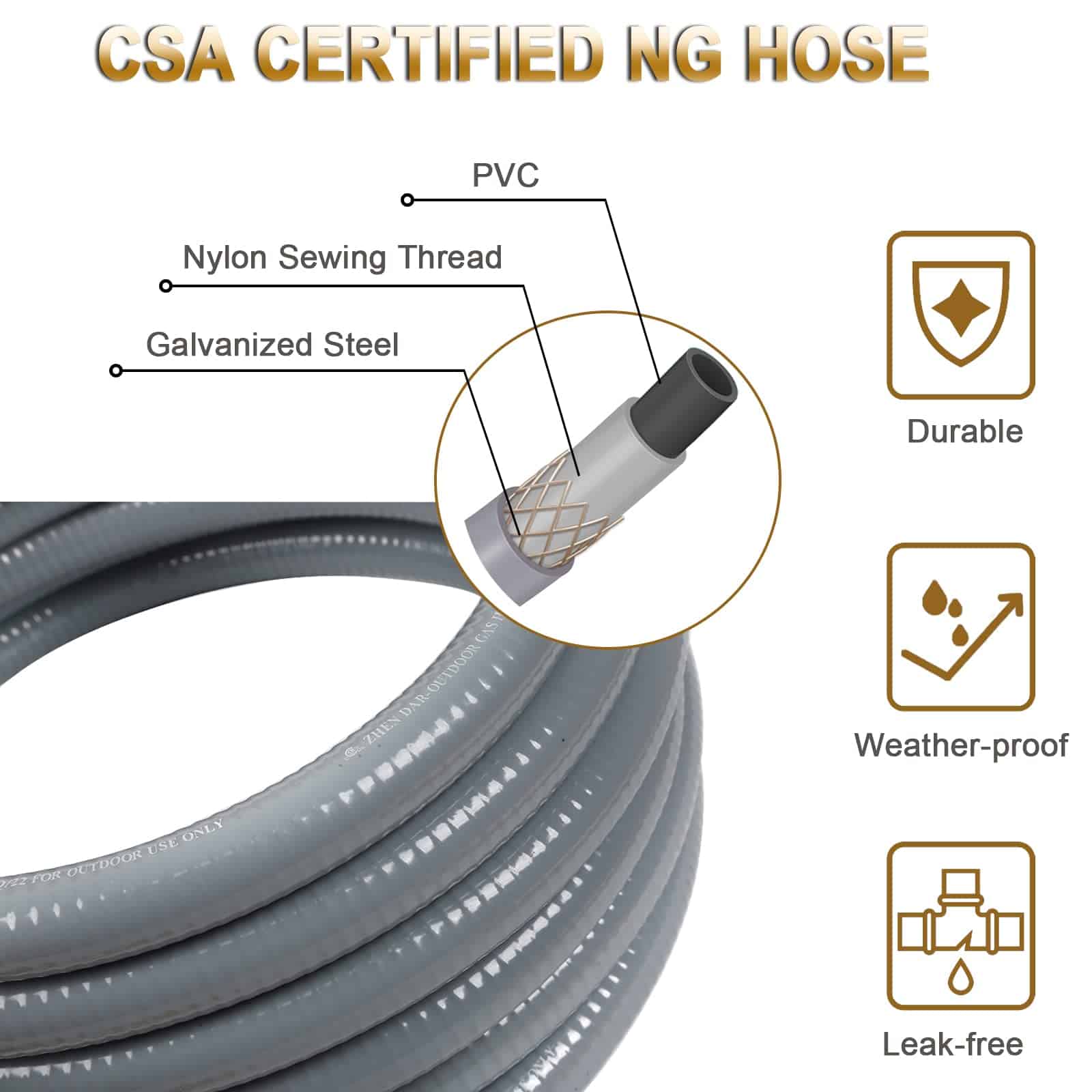 Manguera de gas natural de 12FT, 24FT, 36FT, 56FT 3/4" ID - Imagen 6