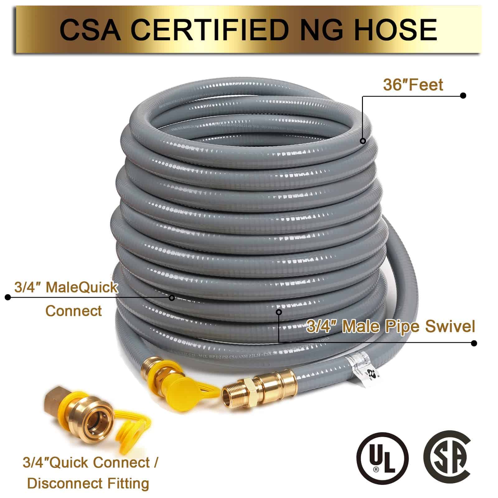 Manguera de Gas Natural de 36 Pies con Conexiones de - Imagen 3