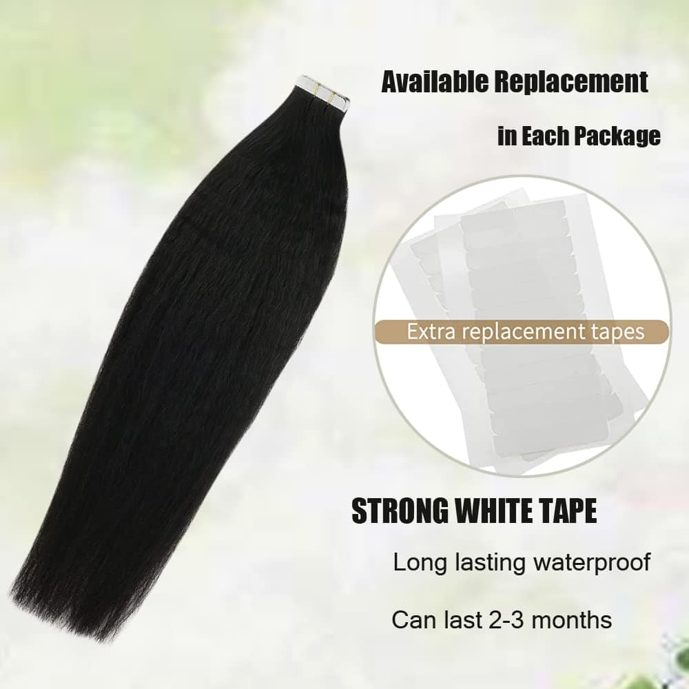Extensiones de Cabello Yaki en Cinta de Pelo Humano, Negro - Imagen 5