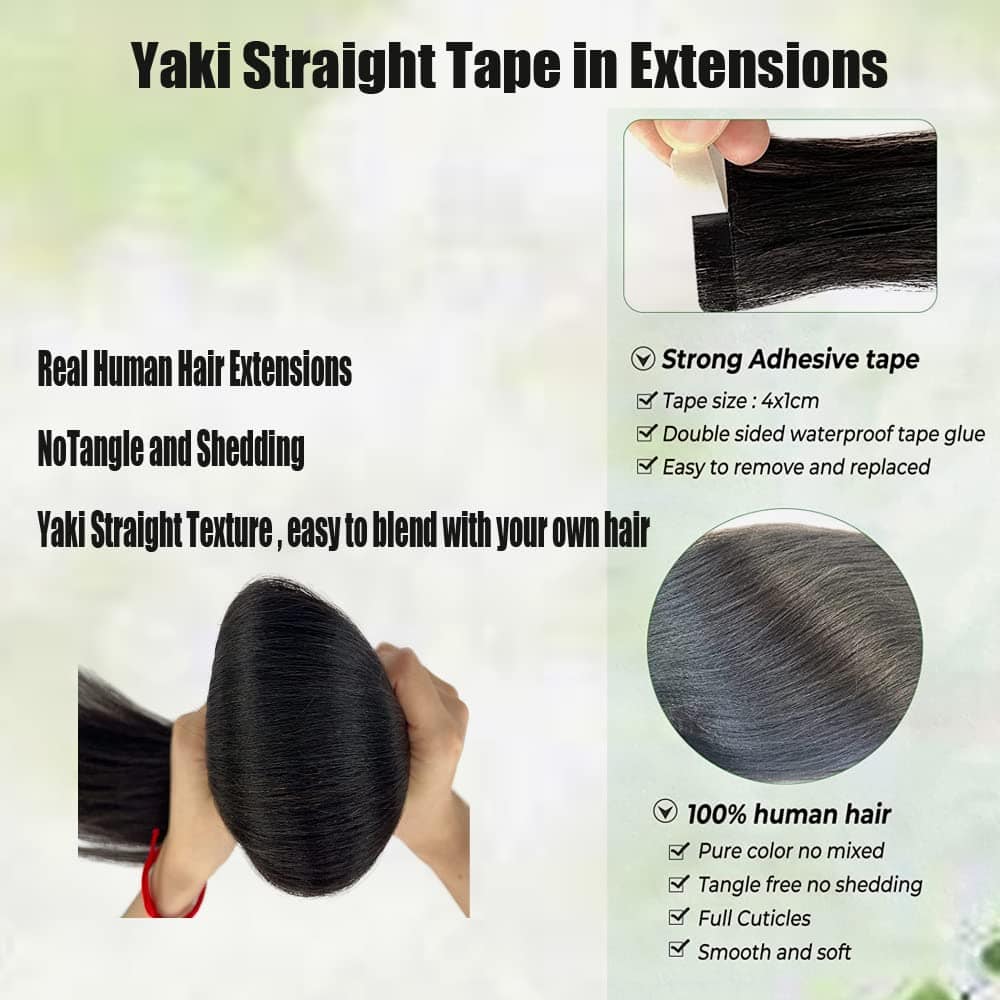 Extensiones de Cabello Yaki en Cinta de Pelo Humano, Negro - Imagen 6