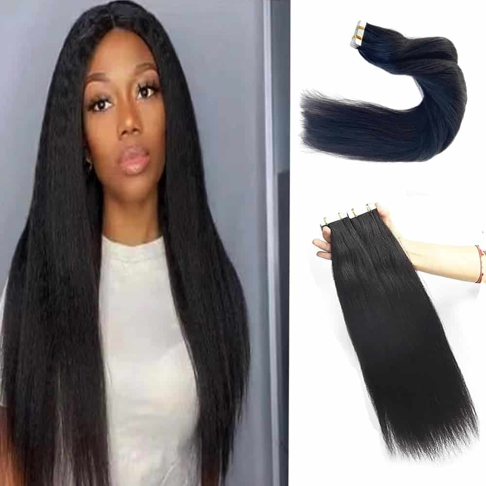 Extensiones de Cabello Yaki en Cinta de Pelo Humano, Negro