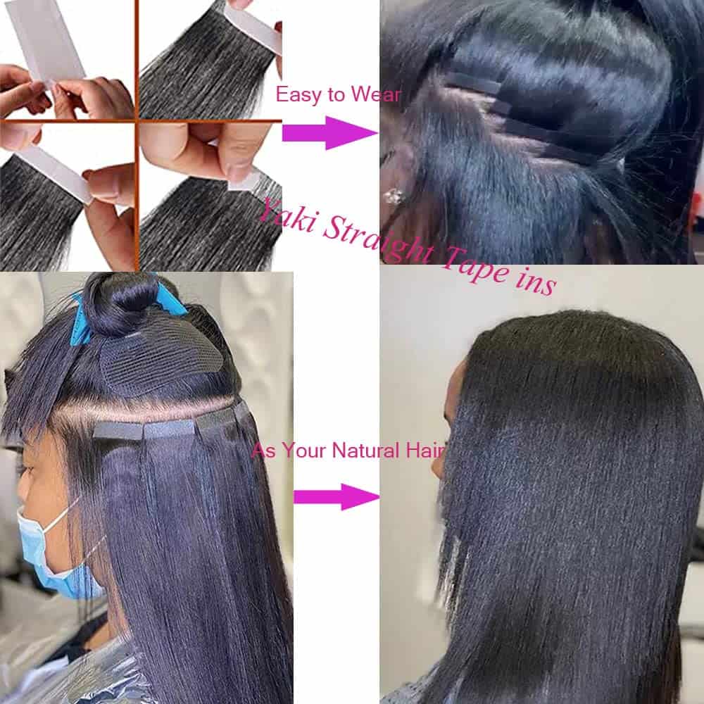 Extensiones de Cabello Yaki en Cinta de Pelo Humano, Negro - Imagen 4
