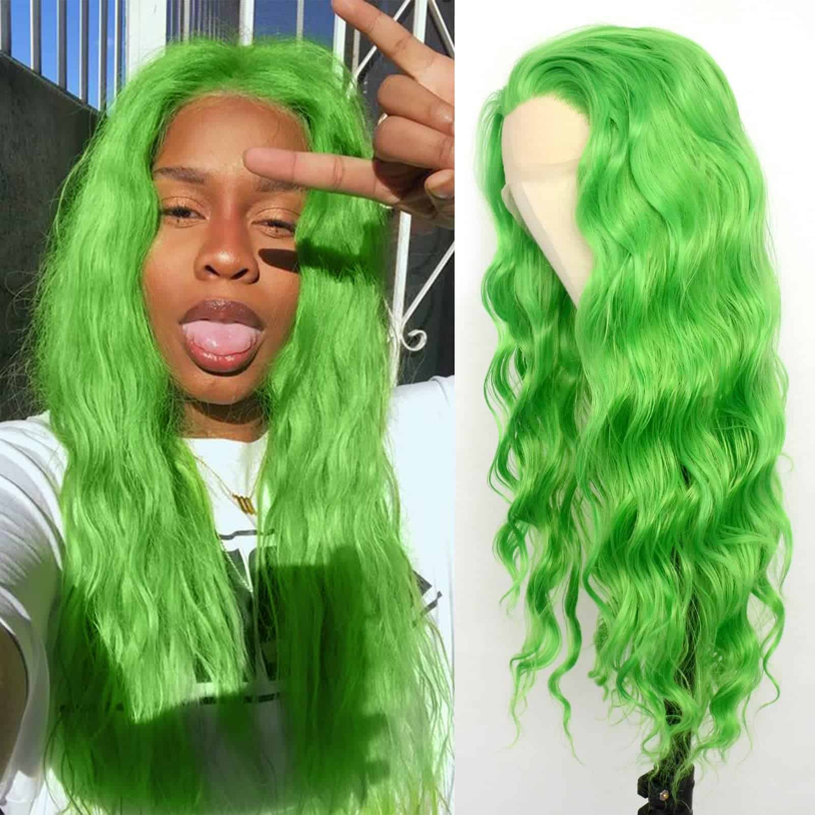 Pelucas de Encaje Verde Luwigs Rizadas Onduladas Sintéticas - Imagen 8