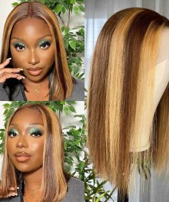 LOLYDEER Peluca Bob de 14 Pulgadas con Destellos de