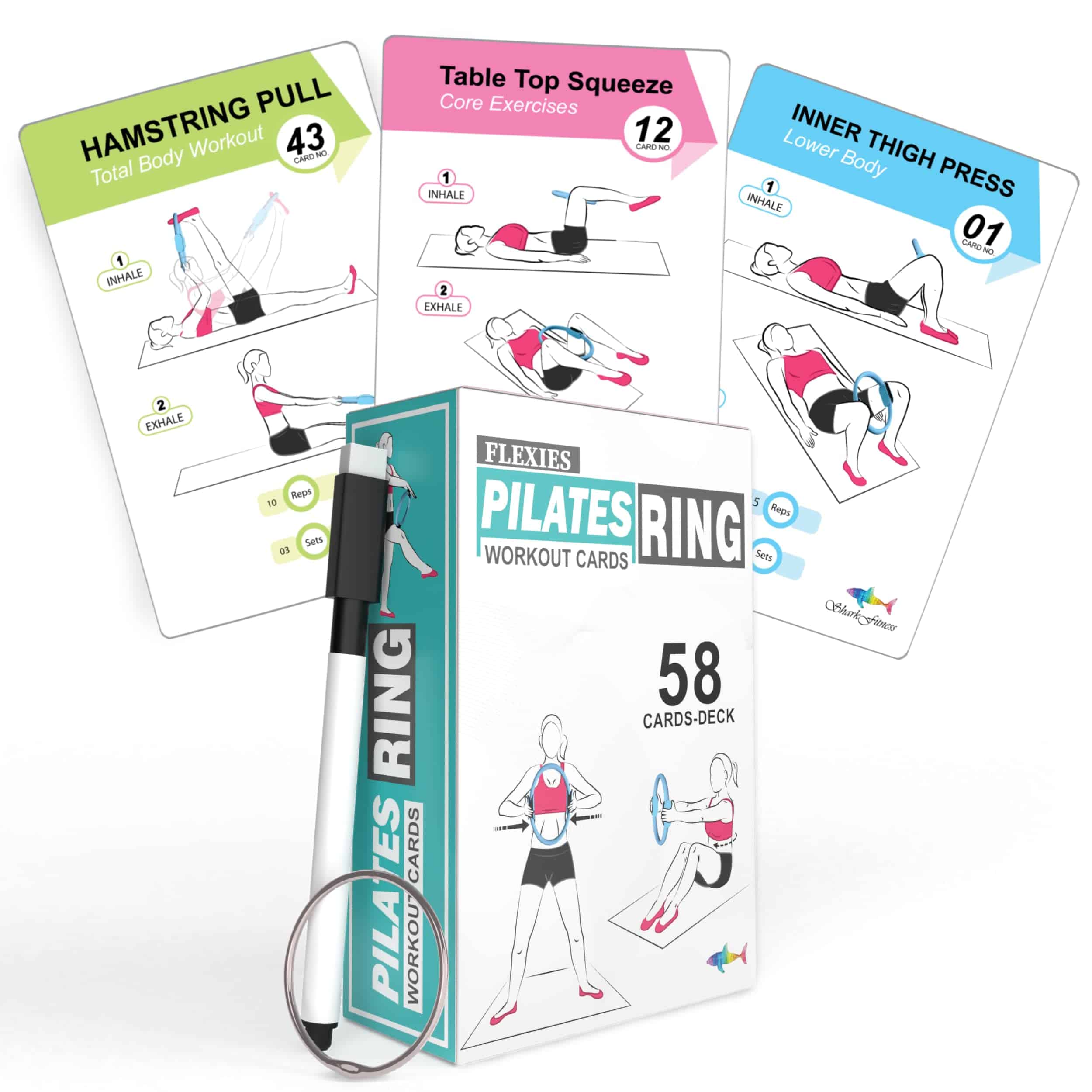 Flexies Pilates Ring Workout Cards - 58 Tarjetas de
