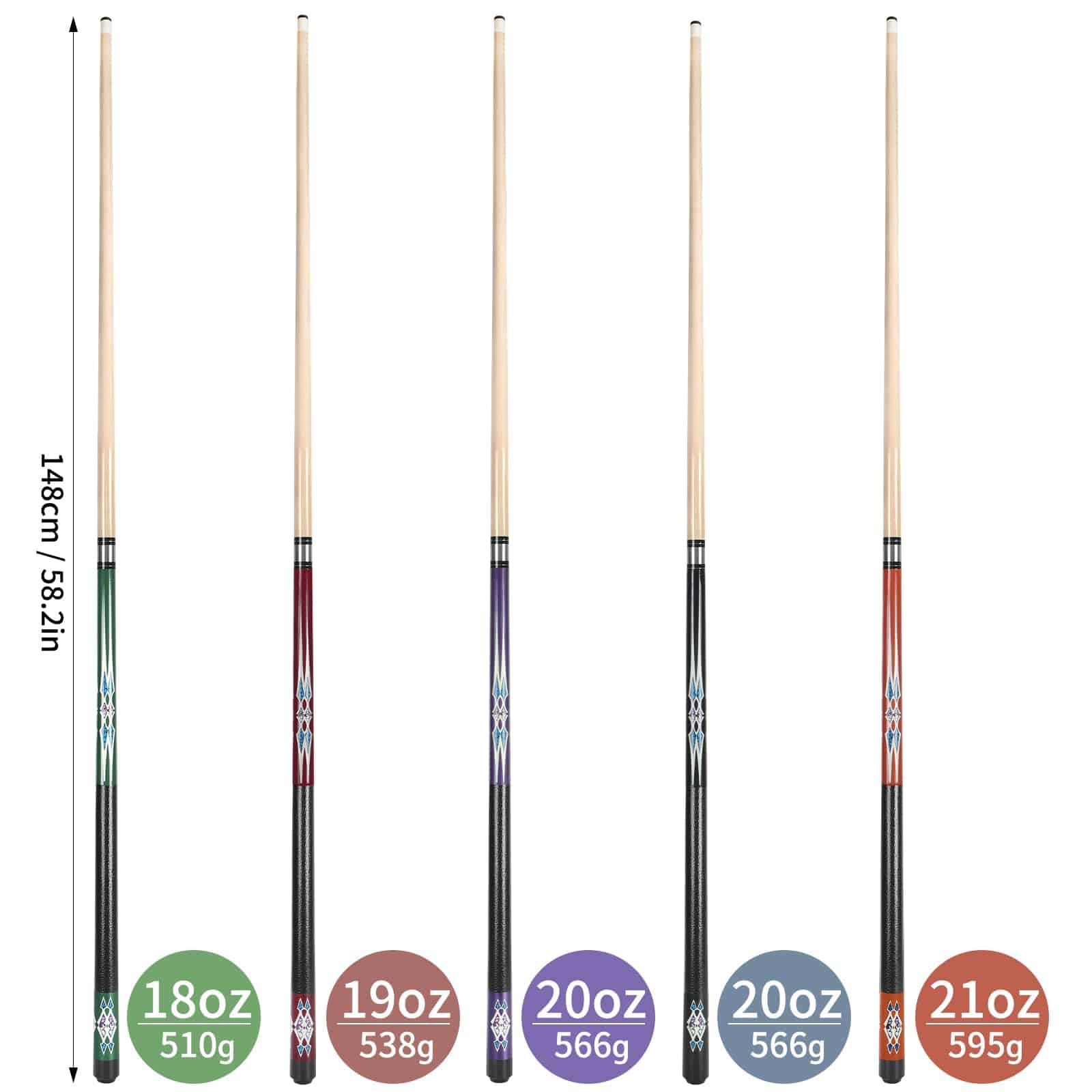 Set de 5 Palos de Billar Kmise, 58 Pulgadas Palos de - Imagen 9