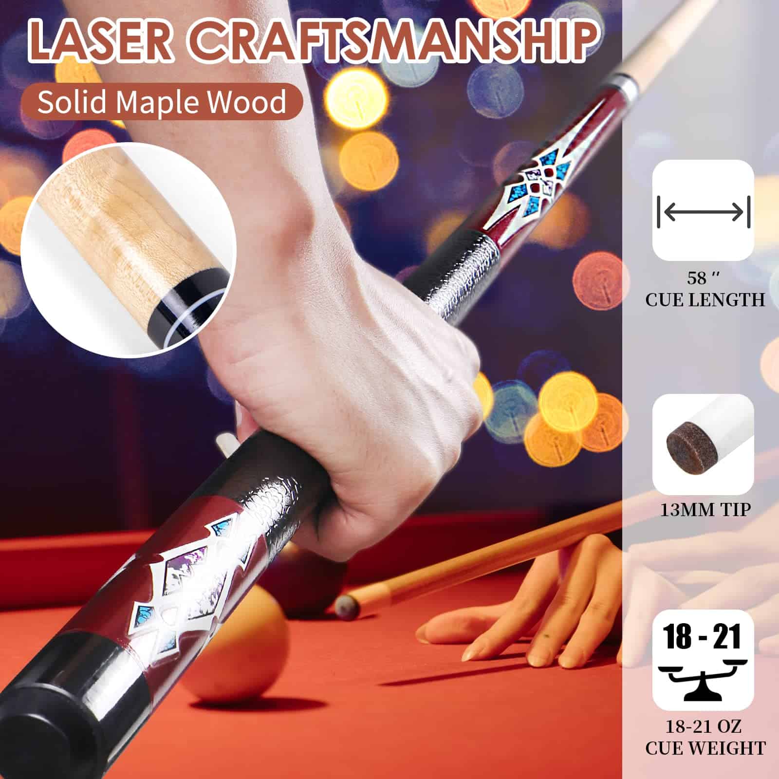 Set de 5 Palos de Billar Kmise, 58 Pulgadas Palos de - Imagen 5