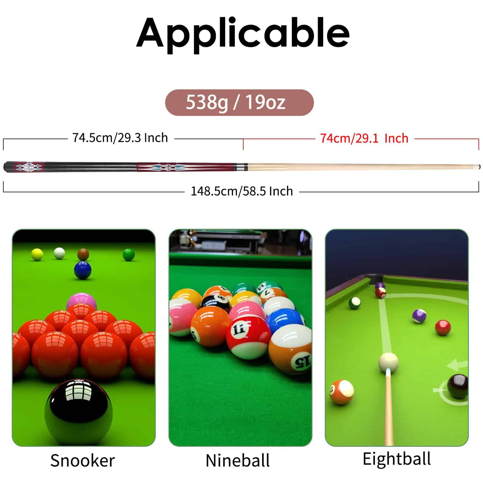 Set de 5 Palos de Billar Kmise, 58 Pulgadas Palos de - Imagen 6