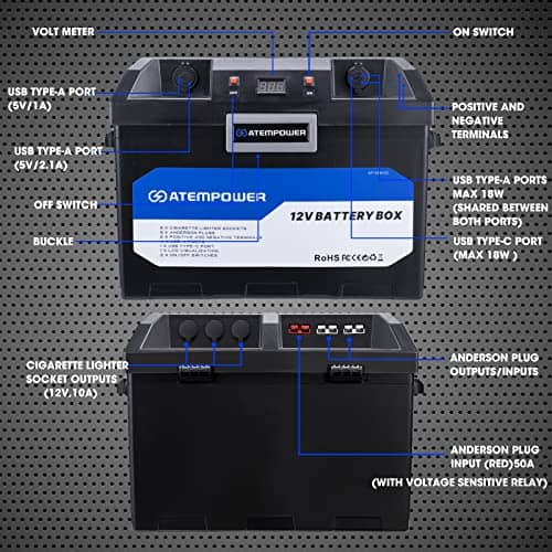 ATEM POWER Battery Box 12V con Puerto USB/DC/Toma para - Imagen 4