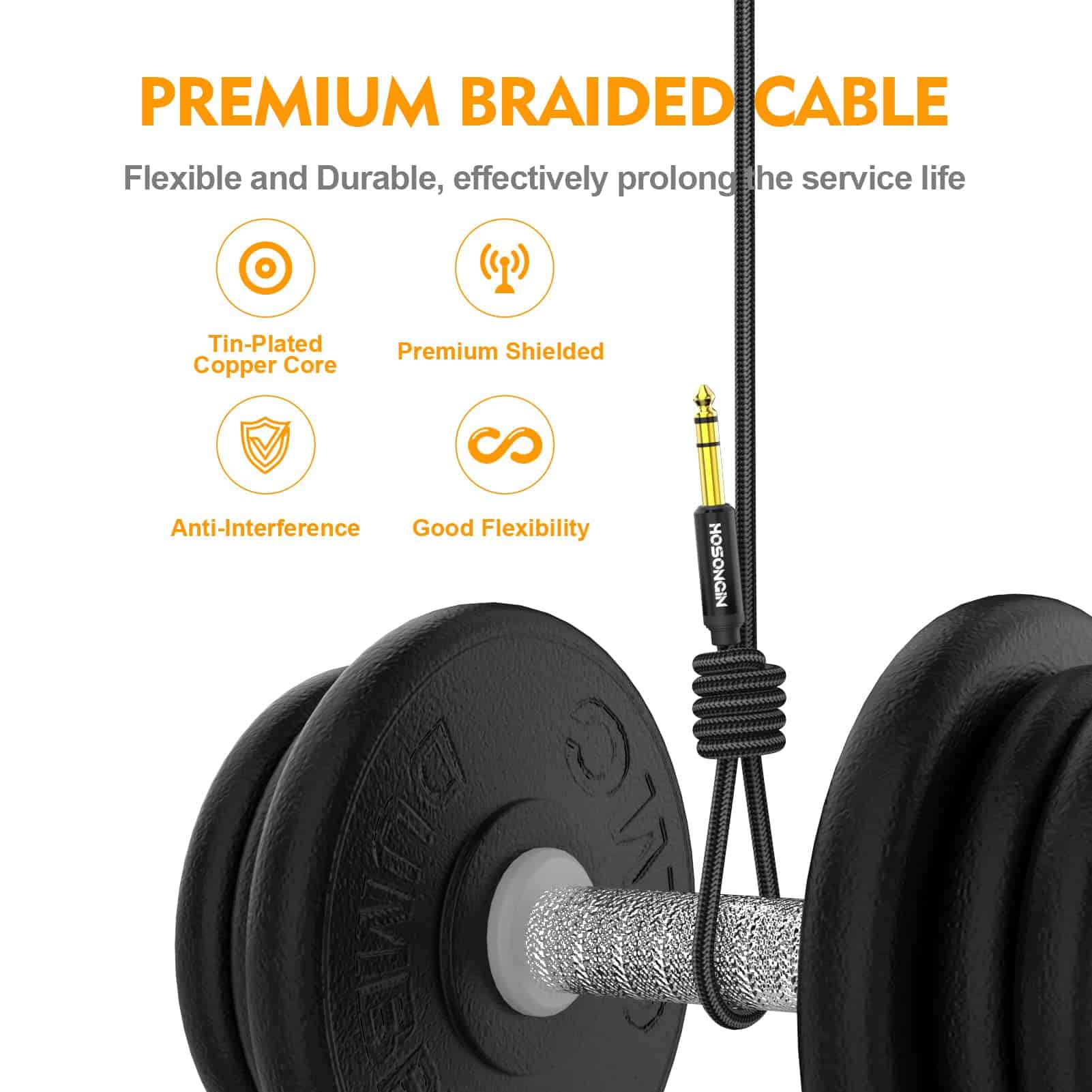 Cable de Instrumento TRS de 1/4 de pulgada HOSONGIN 15 pies - Imagen 5