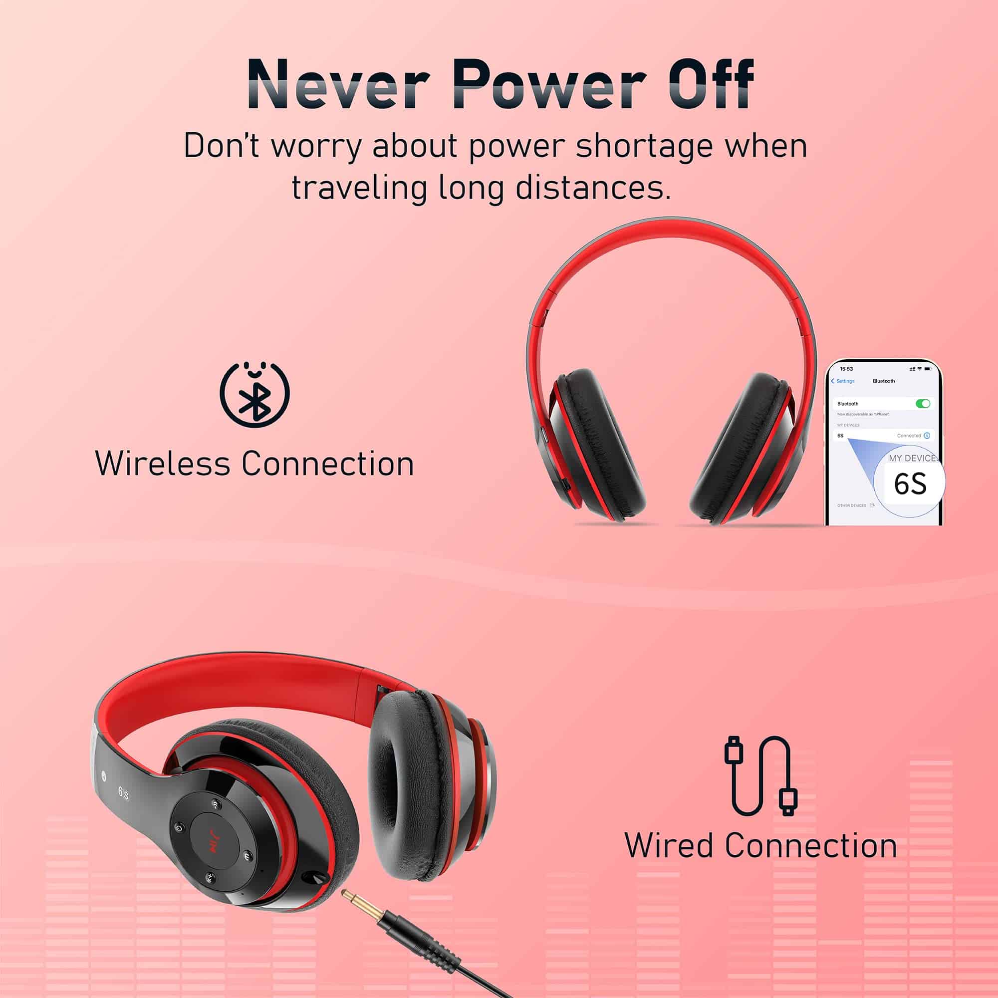 Audífonos Bluetooth Over Ear, 6S Plegables Audífonos - Imagen 5