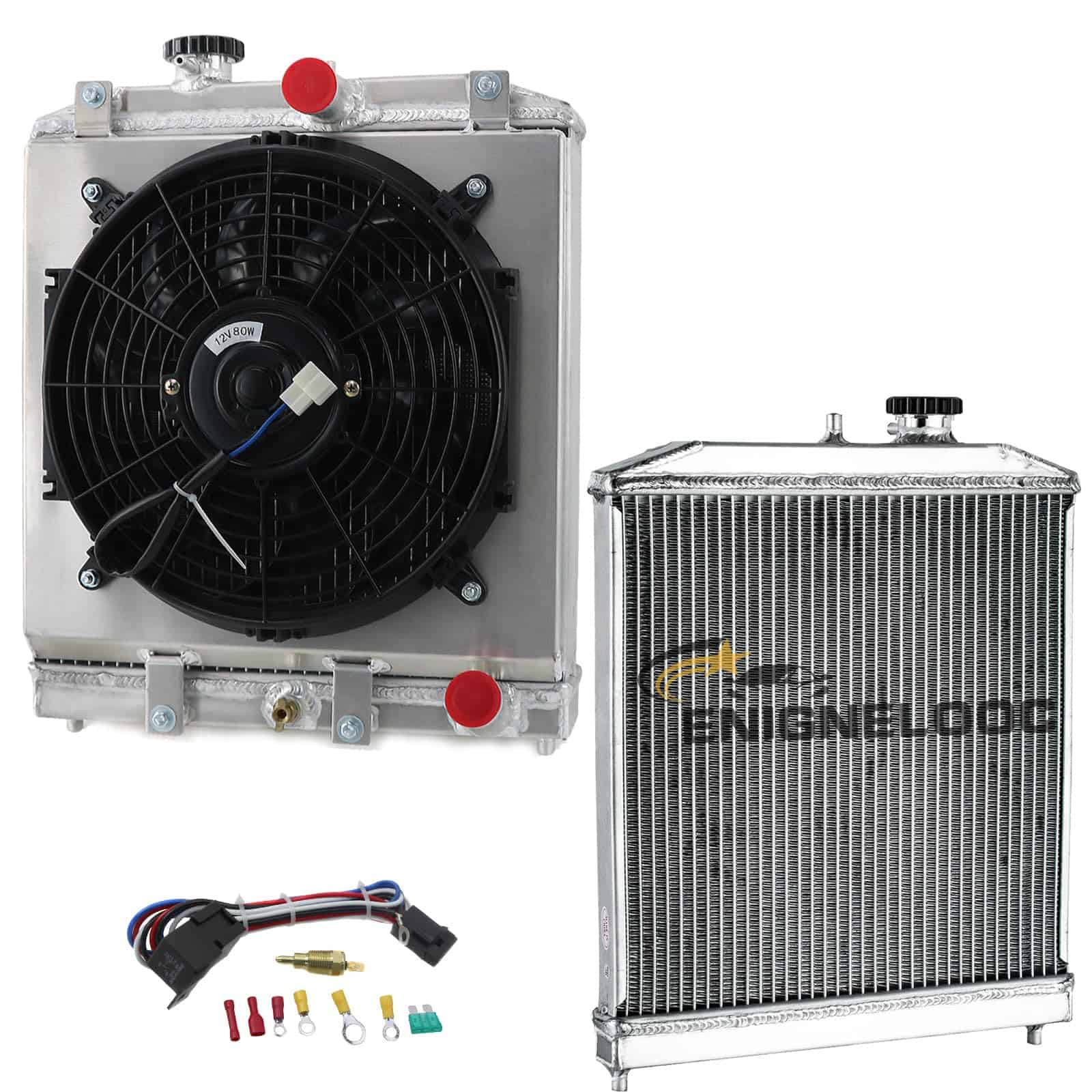 Enignelooc Radiador de Aluminio de 3 Filas con Rele de