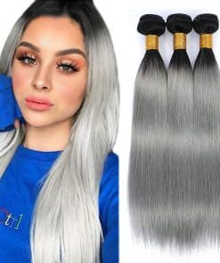 Paquete de Cabello Humano Ombre Gris Recto de Negro a Gris