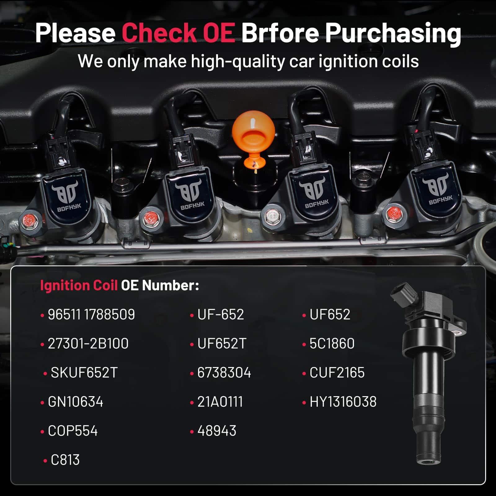 Conjunto de 4 Bobinas de Encendido BDFHYK -652 C1803 - Imagen 4