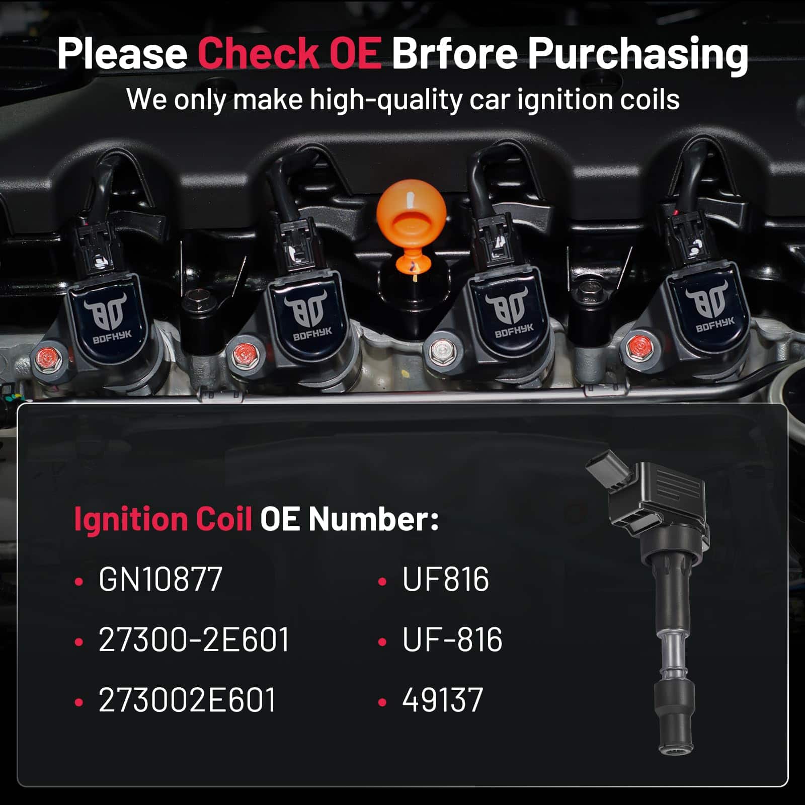 Conjunto de 4 bobinas de encendido BDFHYK para Hyundai - Imagen 4