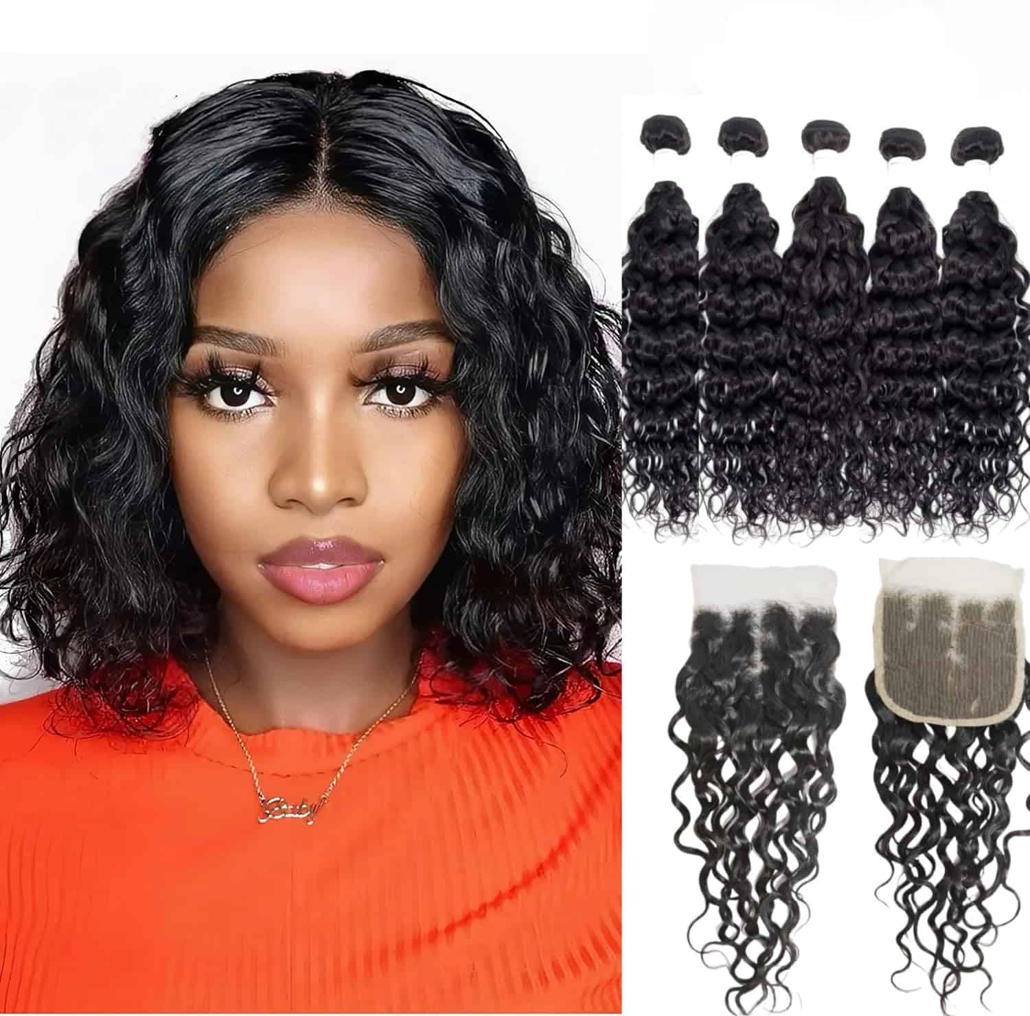 Czrleaty Brazilian Water Wave Bundles Con Cierre de Encaje