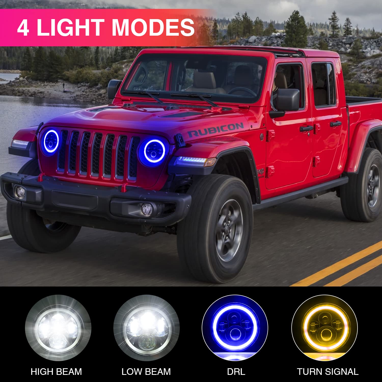 KASLIGHT 7 Pulgadas Faros LED, Faro LED H6024 con Halo Azul - Imagen 6