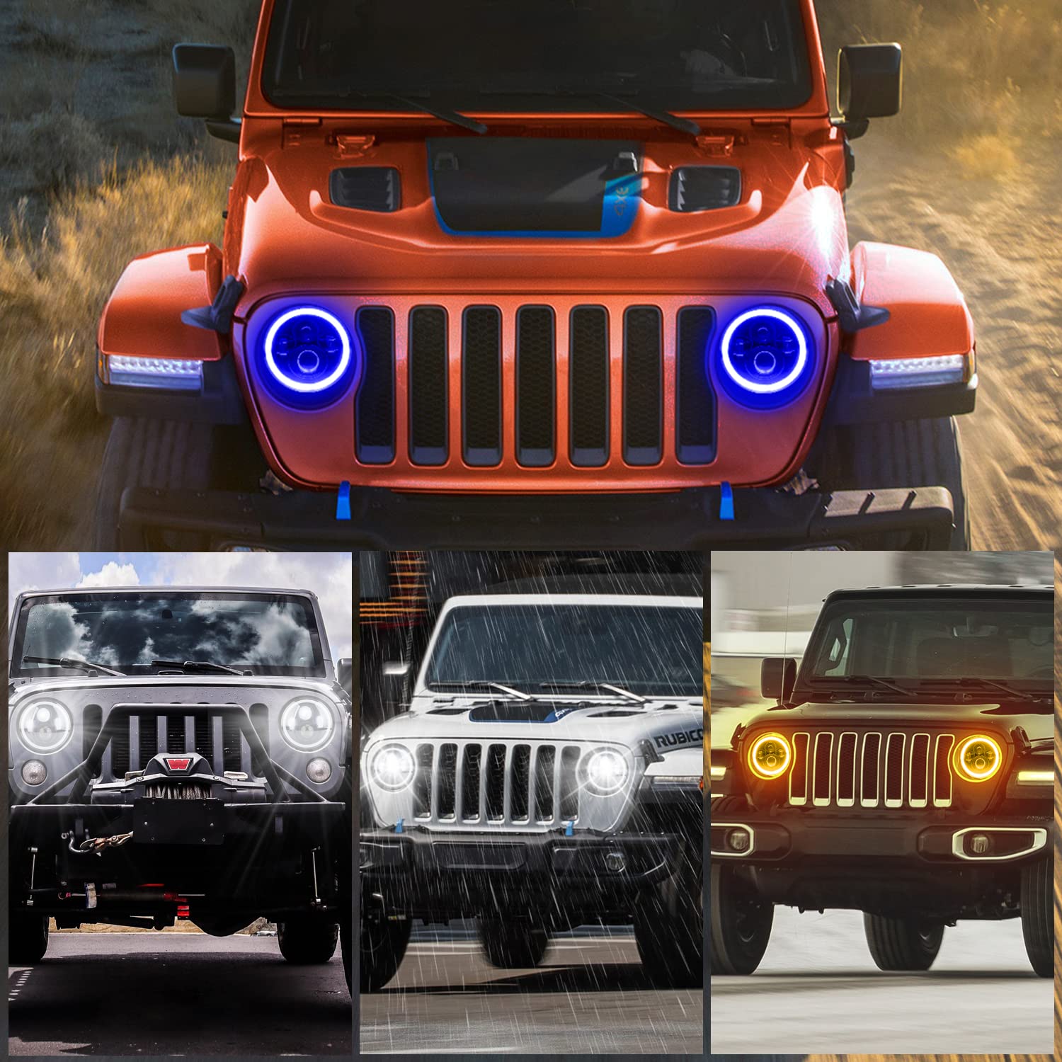 KASLIGHT 7 Pulgadas Faros LED, Faro LED H6024 con Halo Azul - Imagen 8