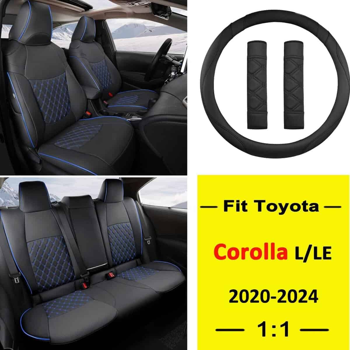 Juego Completo de Fundas para Asientos de Coche -Negro y Azu - Imagen 3