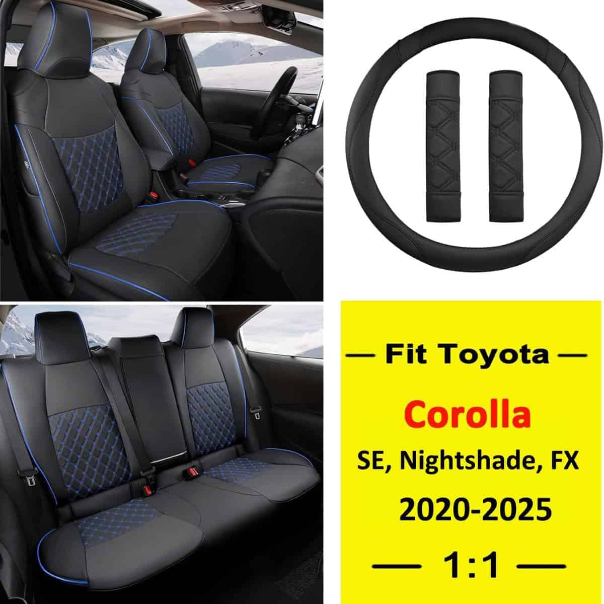 Cubiertas de asiento de coche personalizadas -Negro y Azul - Imagen 3