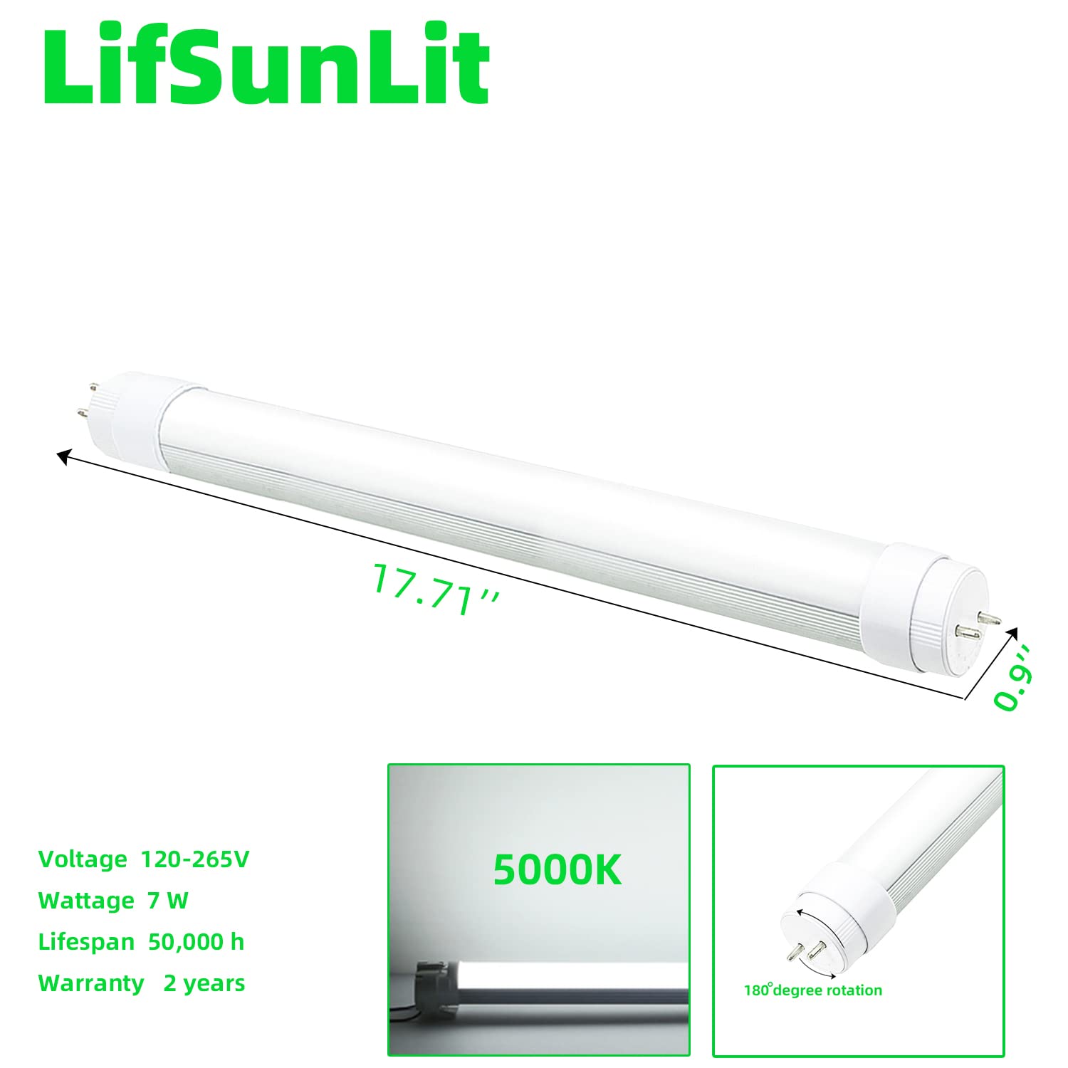 2PCS Tubo de luz LED F15T8 WYZM, 120V, 7W, 18" de longitud, - Imagen 3