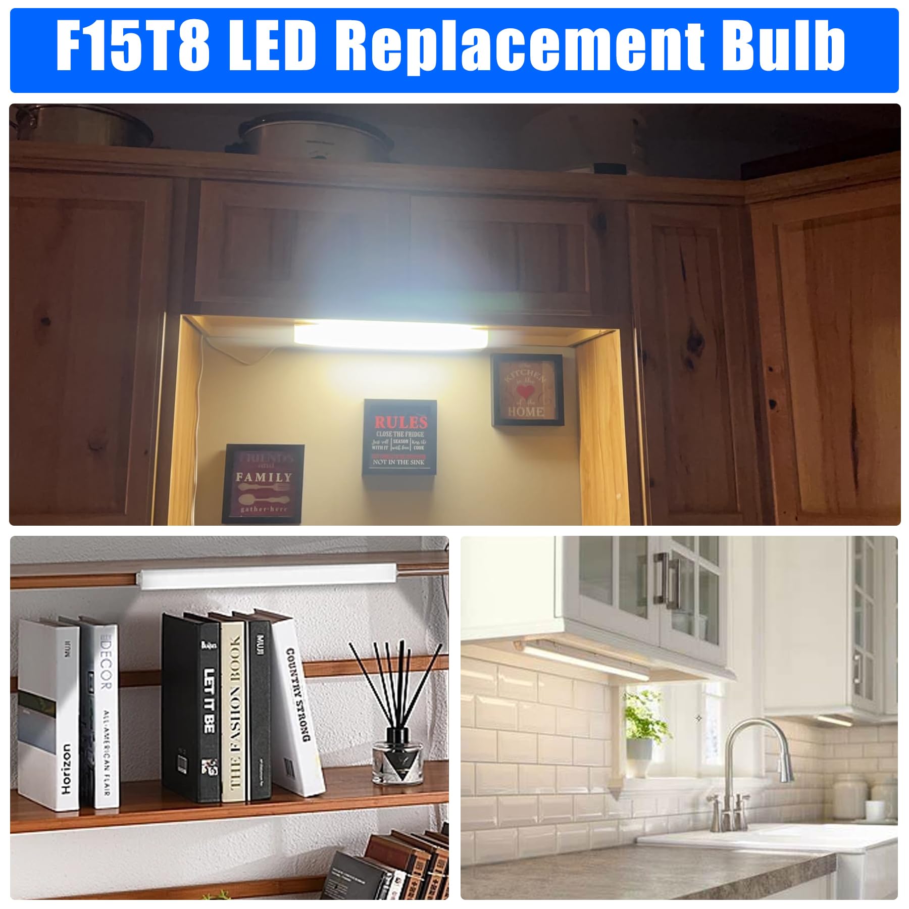 2PCS Tubo de luz LED F15T8 WYZM, 120V, 7W, 18" de longitud, - Imagen 8