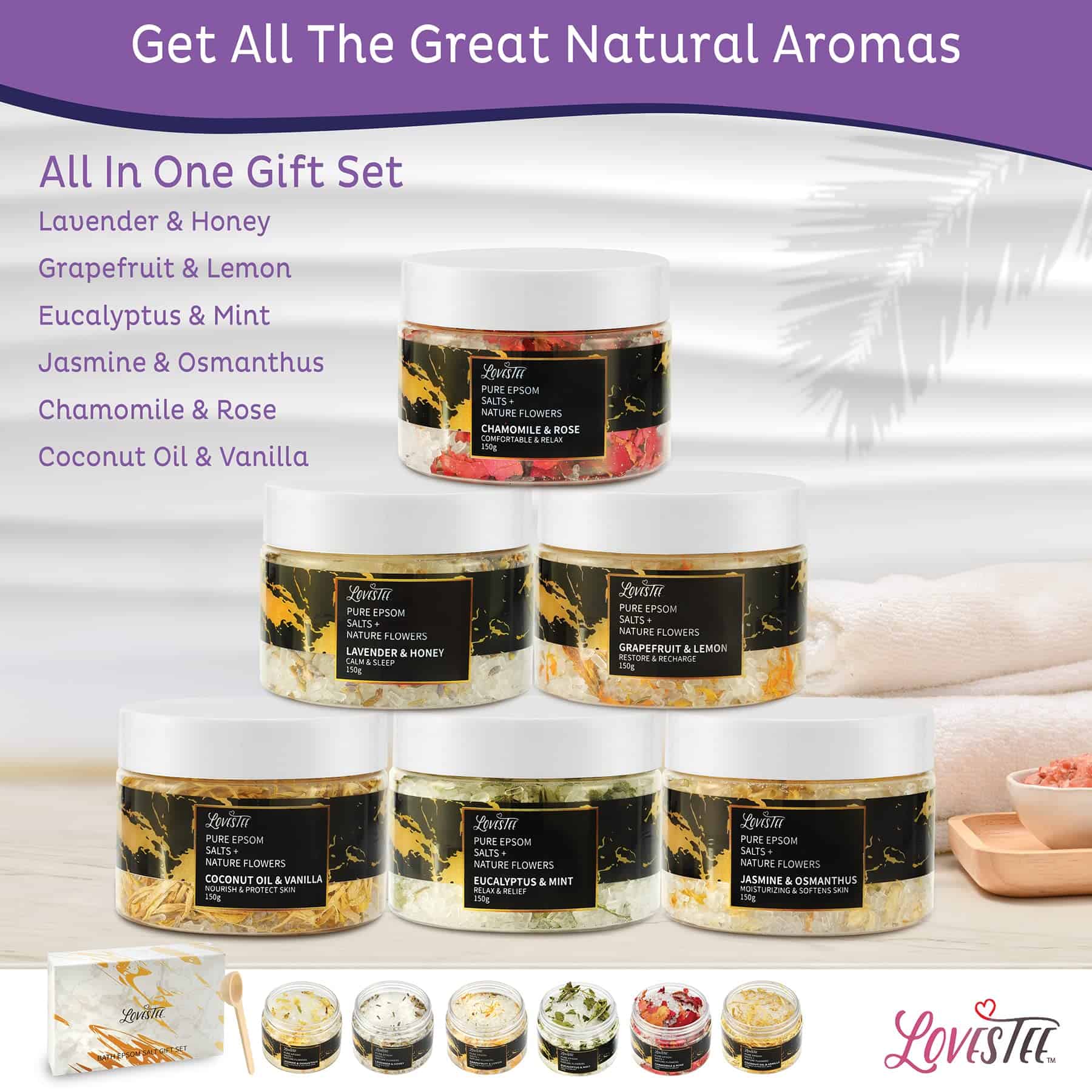 Set de Regalo de Sales de Baño de Sulfato de Magnesio de 6 - Imagen 3