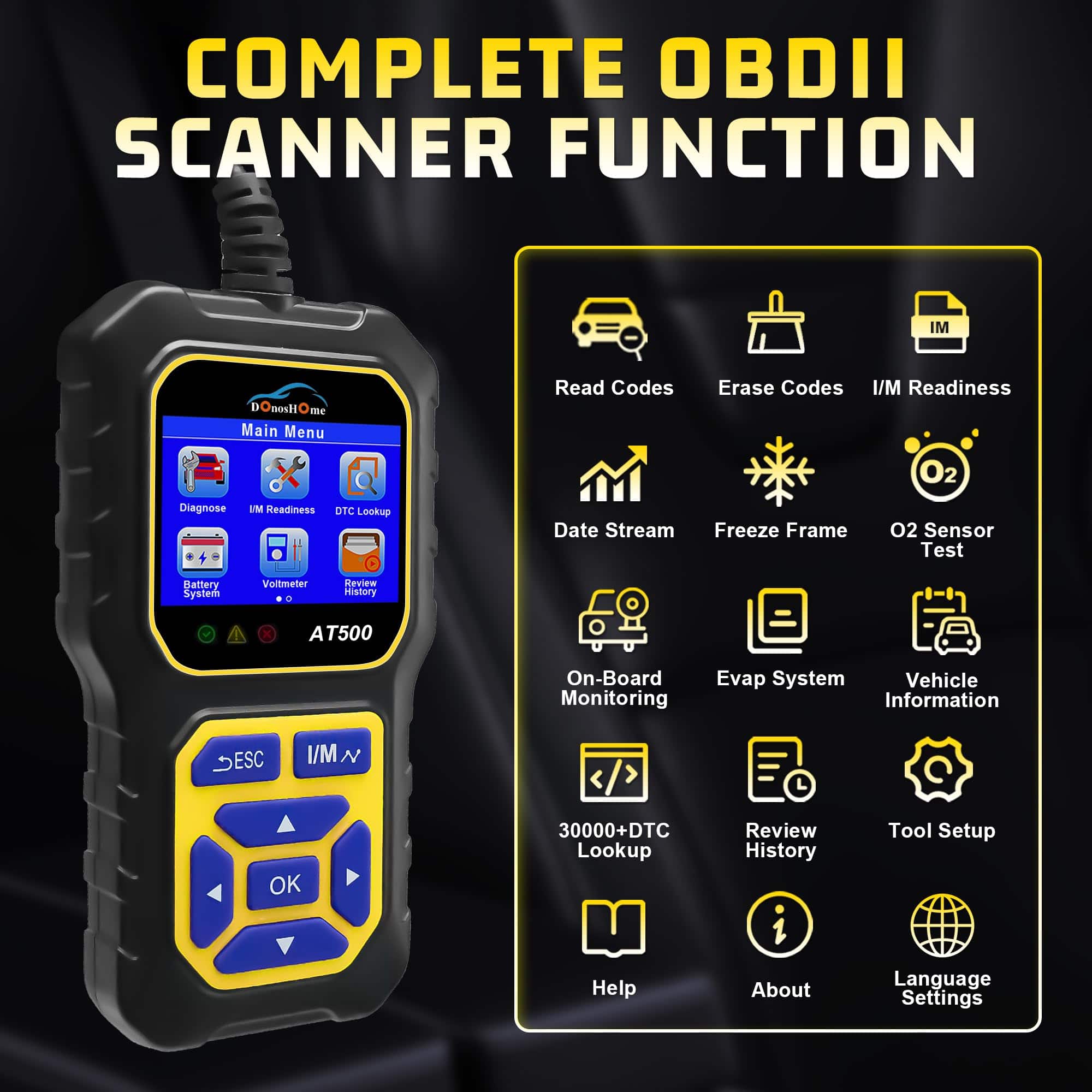 DonosHome AT500 Escáner OBD2 para Diagnóstico de Coche, - Imagen 3