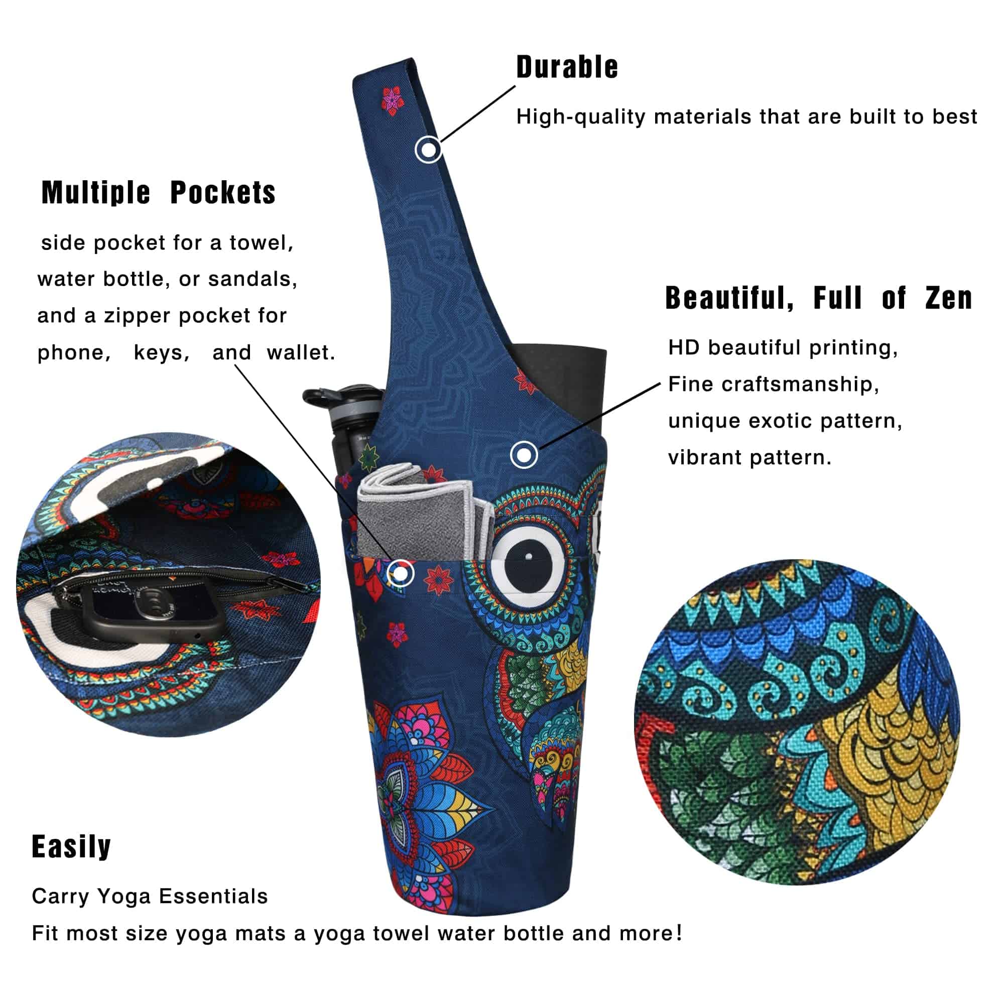 Bolso de transporte para tapete de yoga con diseño de búho - Imagen 3