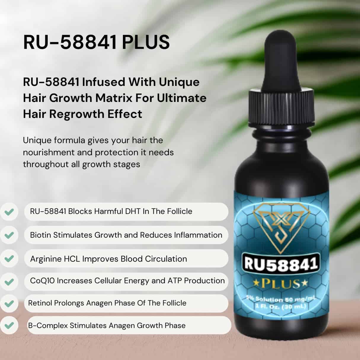 Vantanex RU58841 Plus 5% con Biotina, Complejo B, CoQ10 - Imagen 3