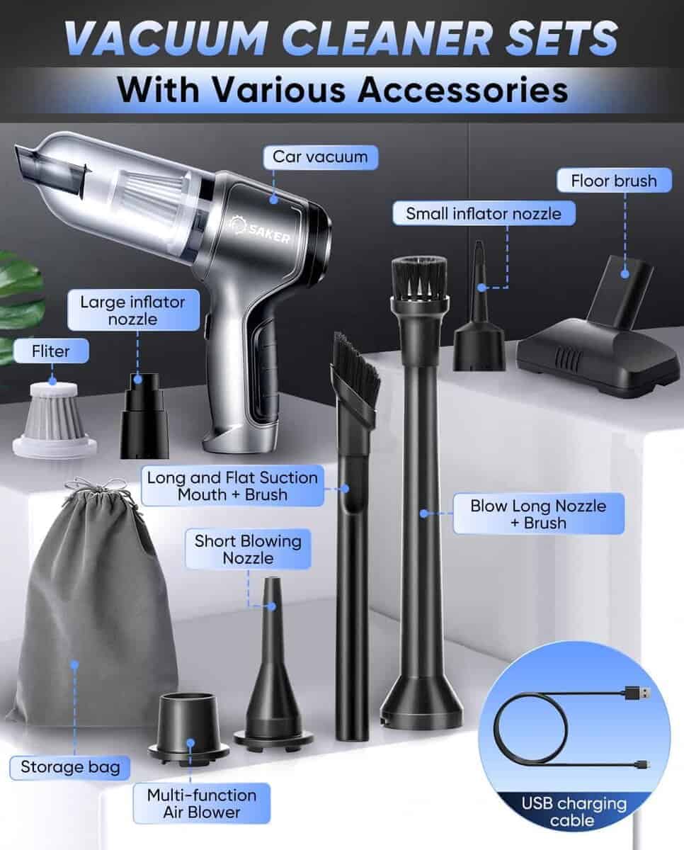 Aspiradora de Coche Portátil sin Cable 3 en 1 Saker con - Imagen 8