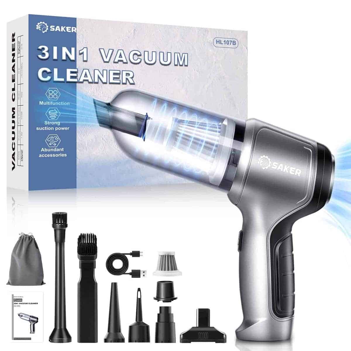 Aspiradora de Coche Portátil sin Cable 3 en 1 Saker con