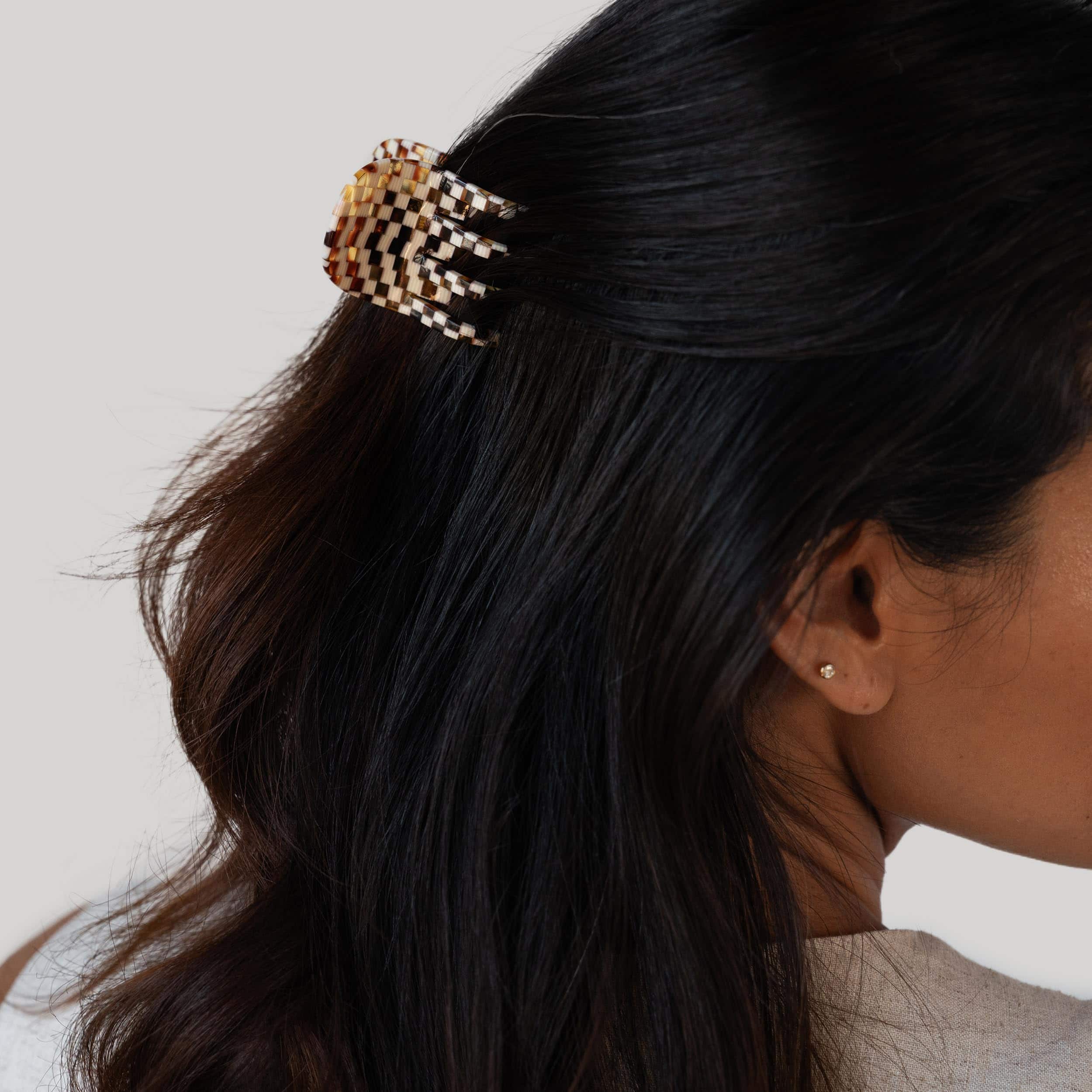 France Luxe Double Tooth Claw Clip, Chequered Board - Imagen 5