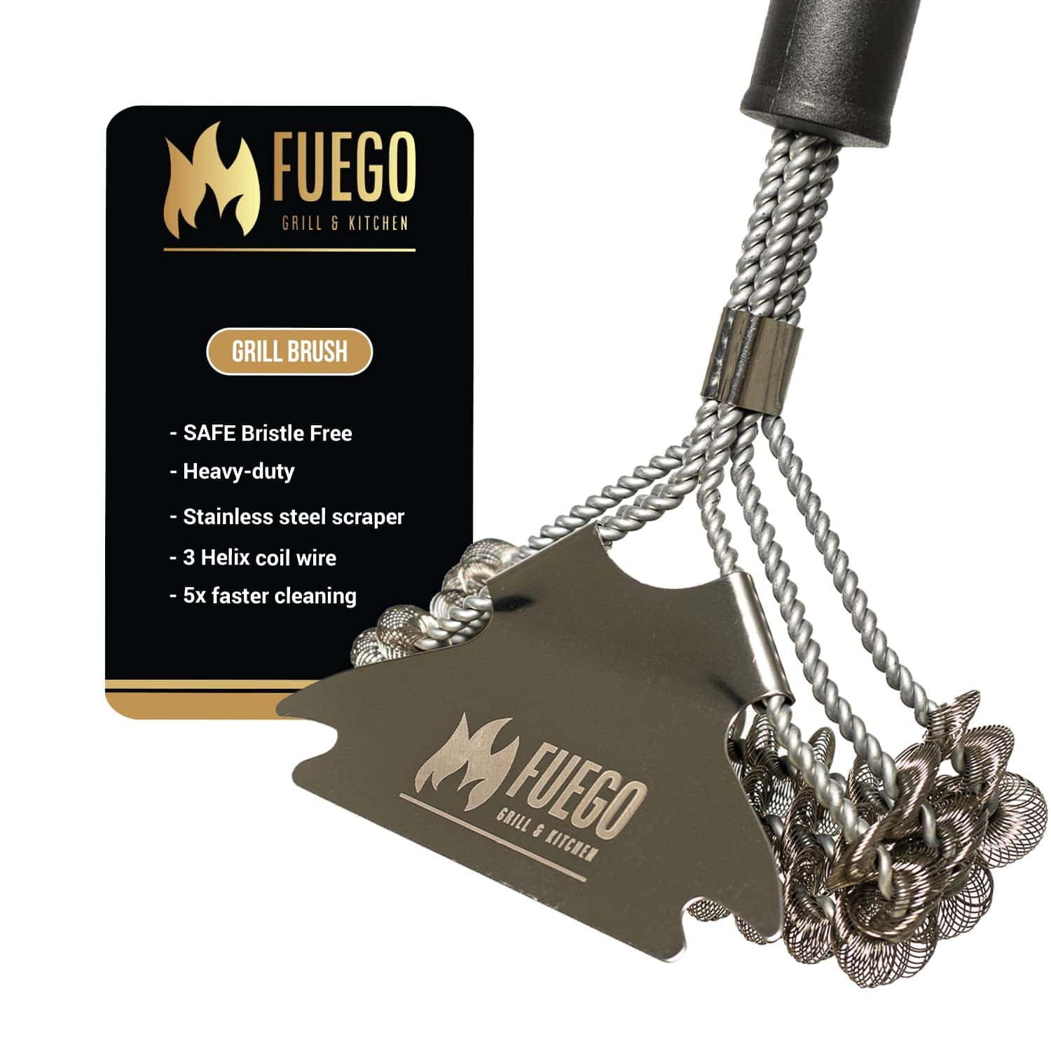 Cepillo y Rasqueta para Parrilla FUEGO | Sin Cerdas Dañinas