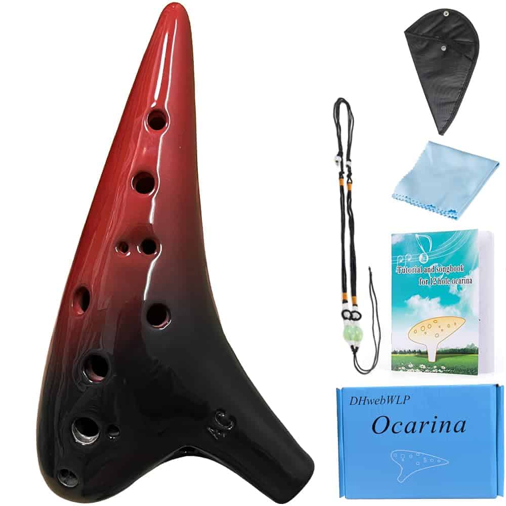 Ocarina de 12 Agujeros DHwebWLP con Libro de -Negro y Rojo