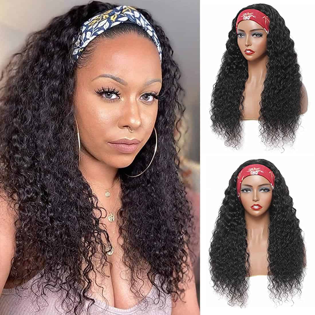 Peluca de Diadema Ondas Profundas Pelo Humano 40 cm Rizado - Imagen 3