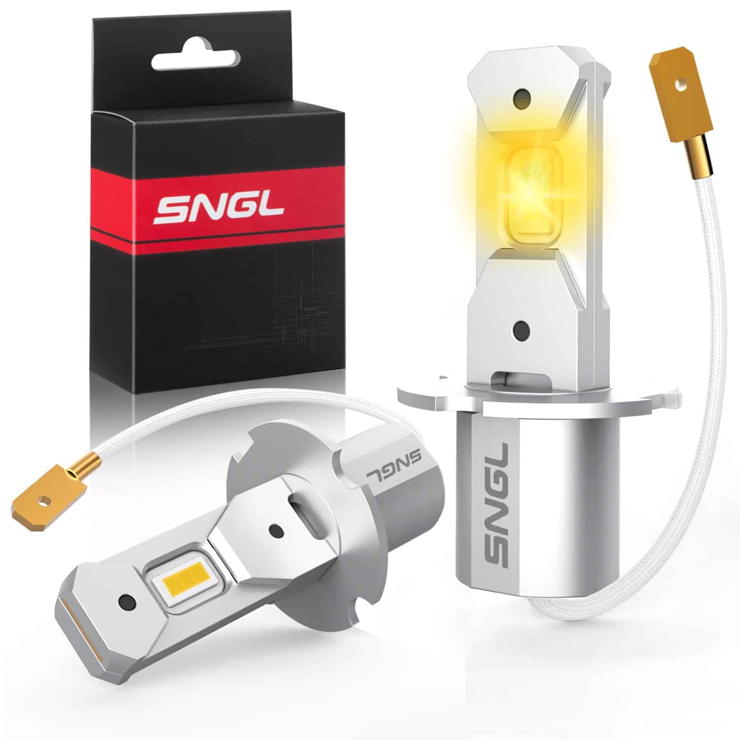 Par de bombillas LED amarillas SNGL mejoradas H3 para luz