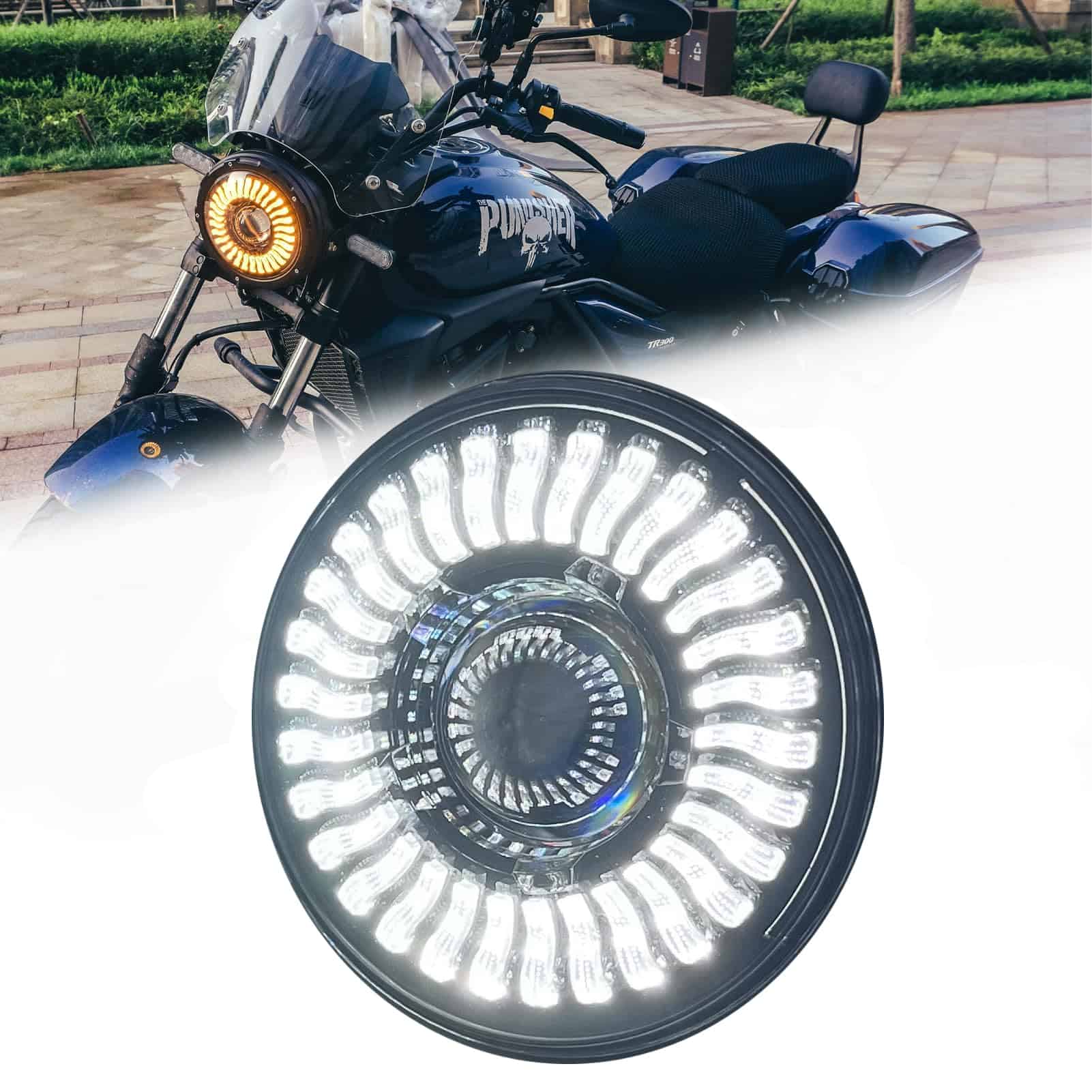 HARPUOU Faro Led de 7 pulgadas para Motocicleta con Halo de