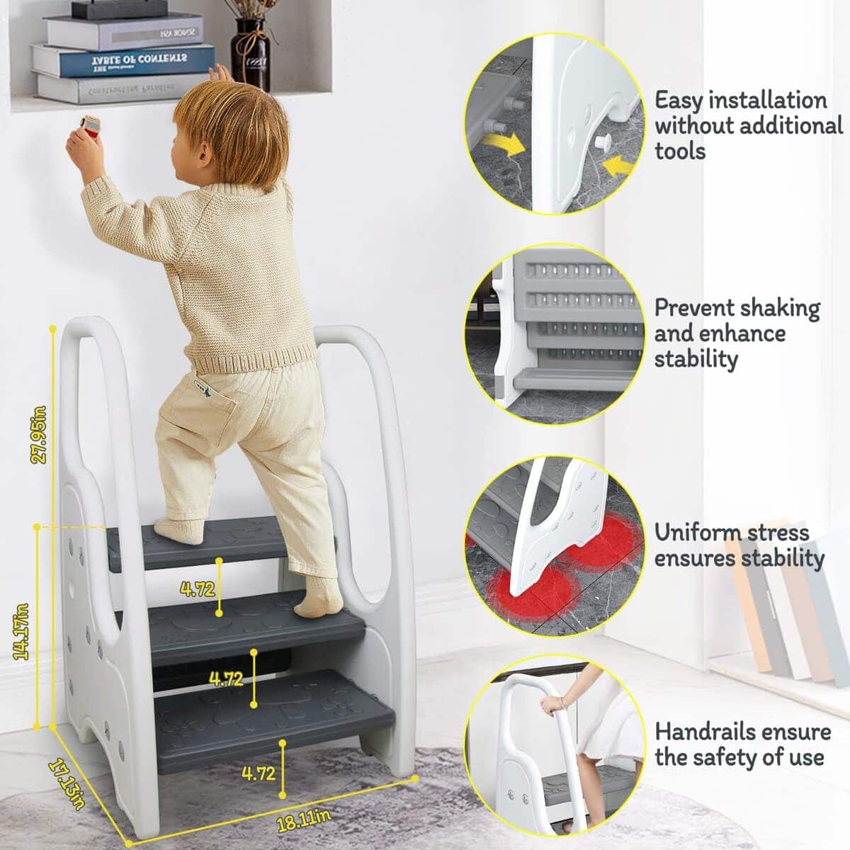 Taburete Escalonado para Niños en el Baño Lavabo Taburete - Imagen 6