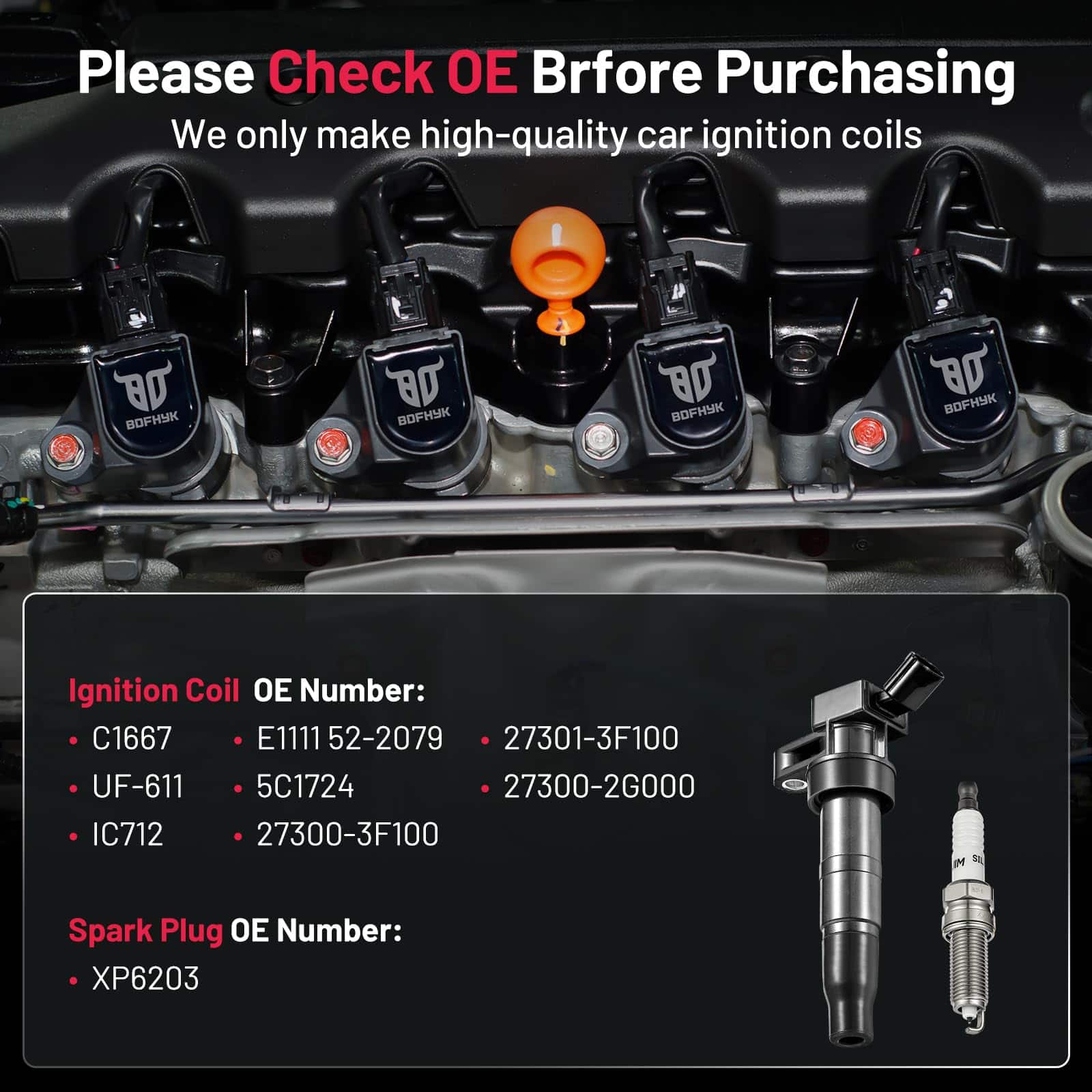 Conjunto de 4 Bobinas de Encendido UF611 y Bujía de Iridio - Imagen 4