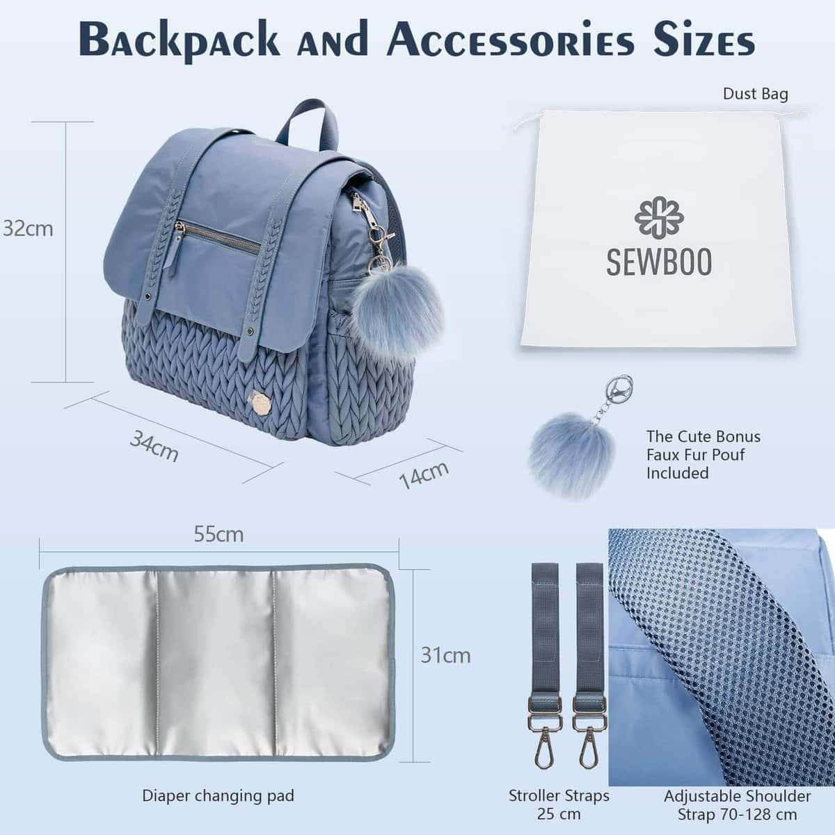 Mochila para pañales SEWBOO de gran capacidad, impermeable - Imagen 5