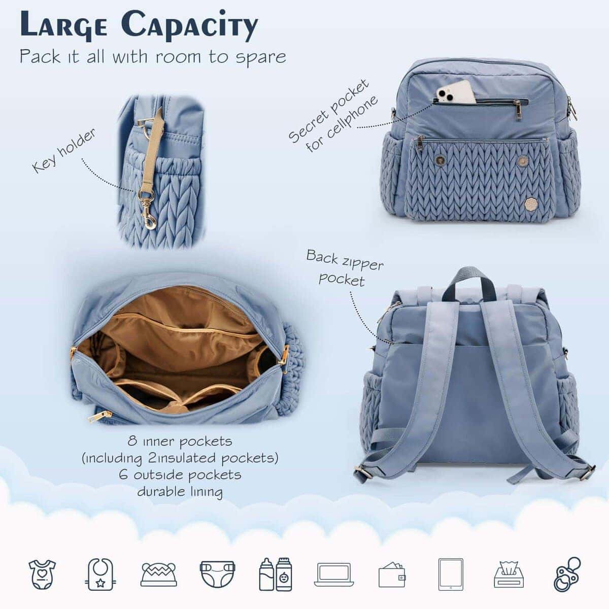Mochila para pañales SEWBOO de gran capacidad, impermeable - Imagen 3