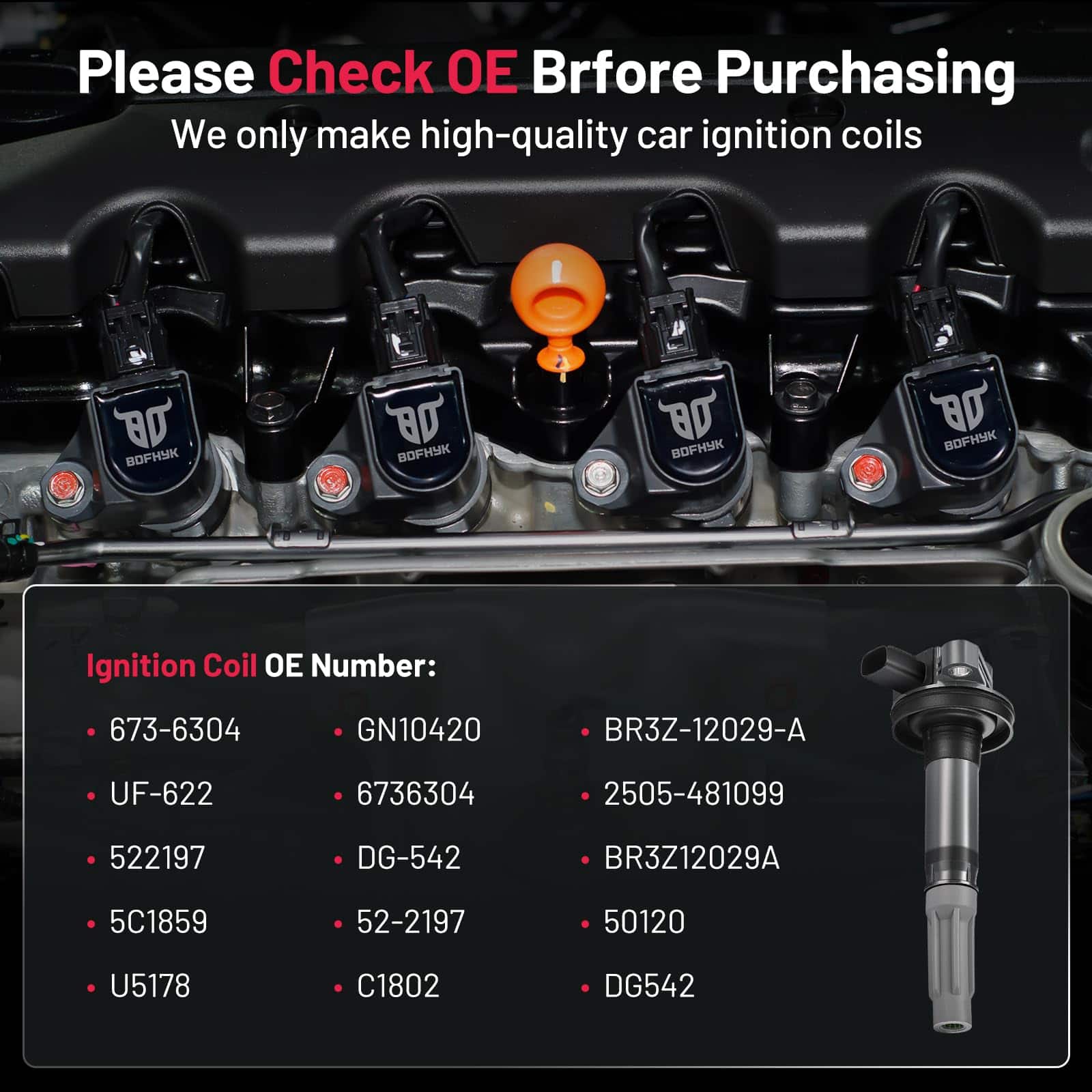 Conjunto de 8 bobinas de encendido BDFHYK UF622 Compatible - Imagen 4