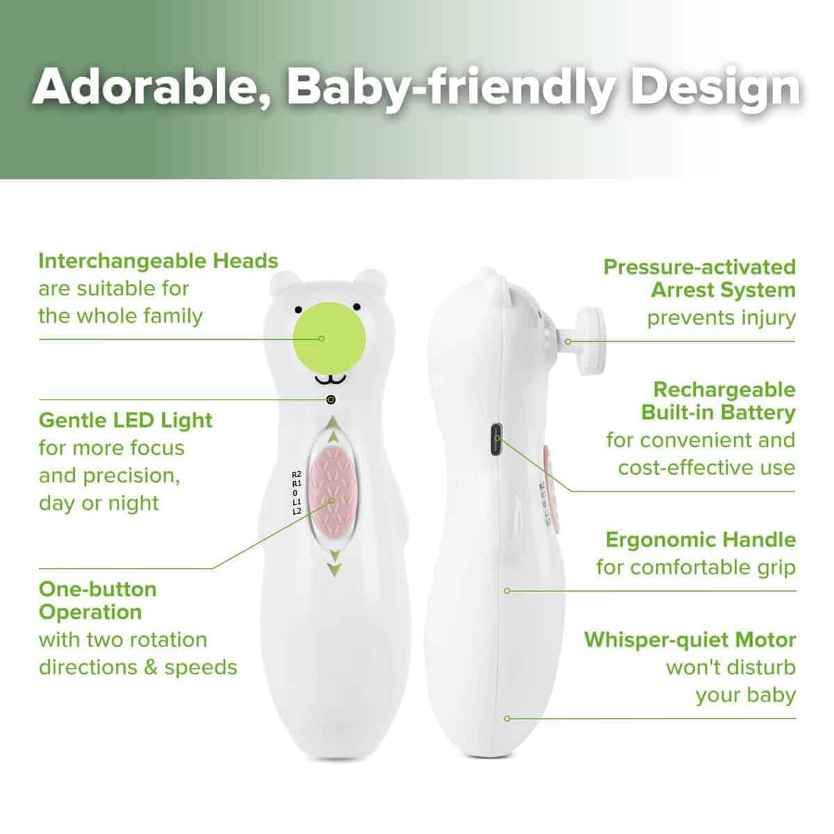 Lima de uñas eléctrica para bebé Haakaa Happii Bear con luz - Imagen 5