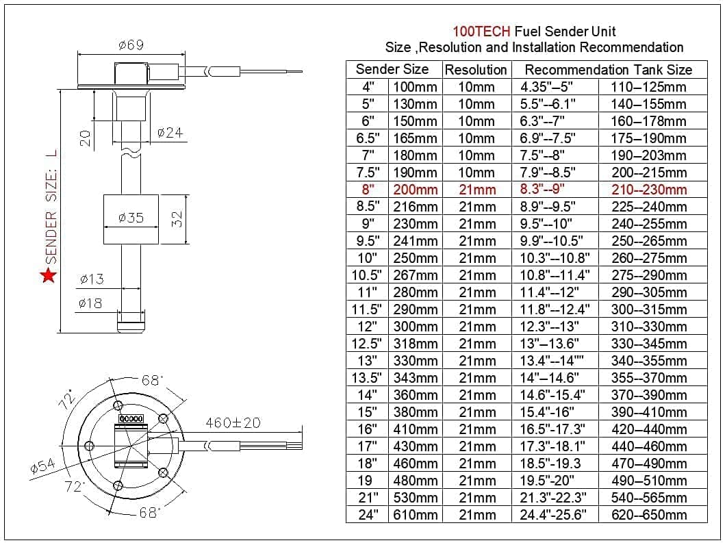 100TECH Kit de Sensor de Nivel de Tanque de Combustible - Imagen 6
