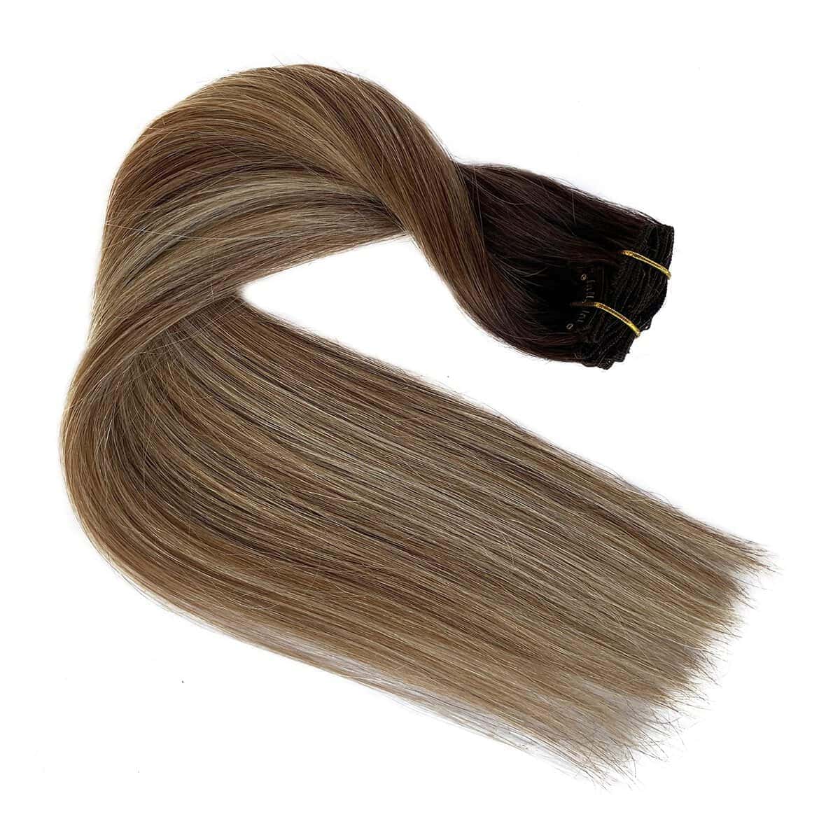 Extensiones de Cabello Humano Clip en Balayage Marrón a - Imagen 7