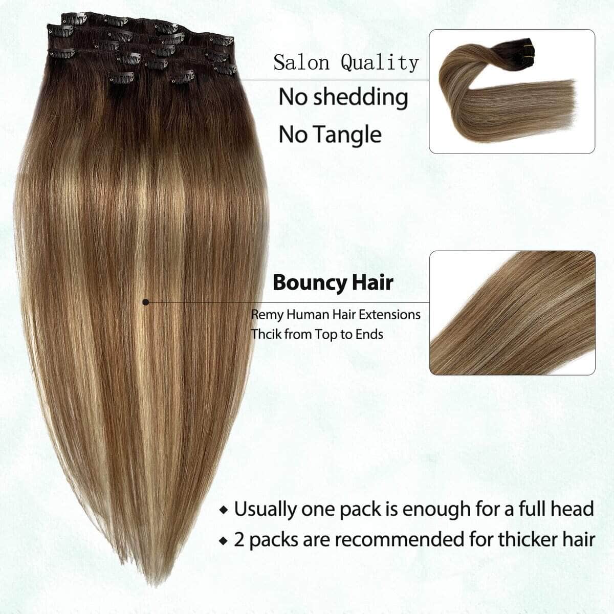 Extensiones de Cabello Humano Clip en Balayage Marrón a - Imagen 6